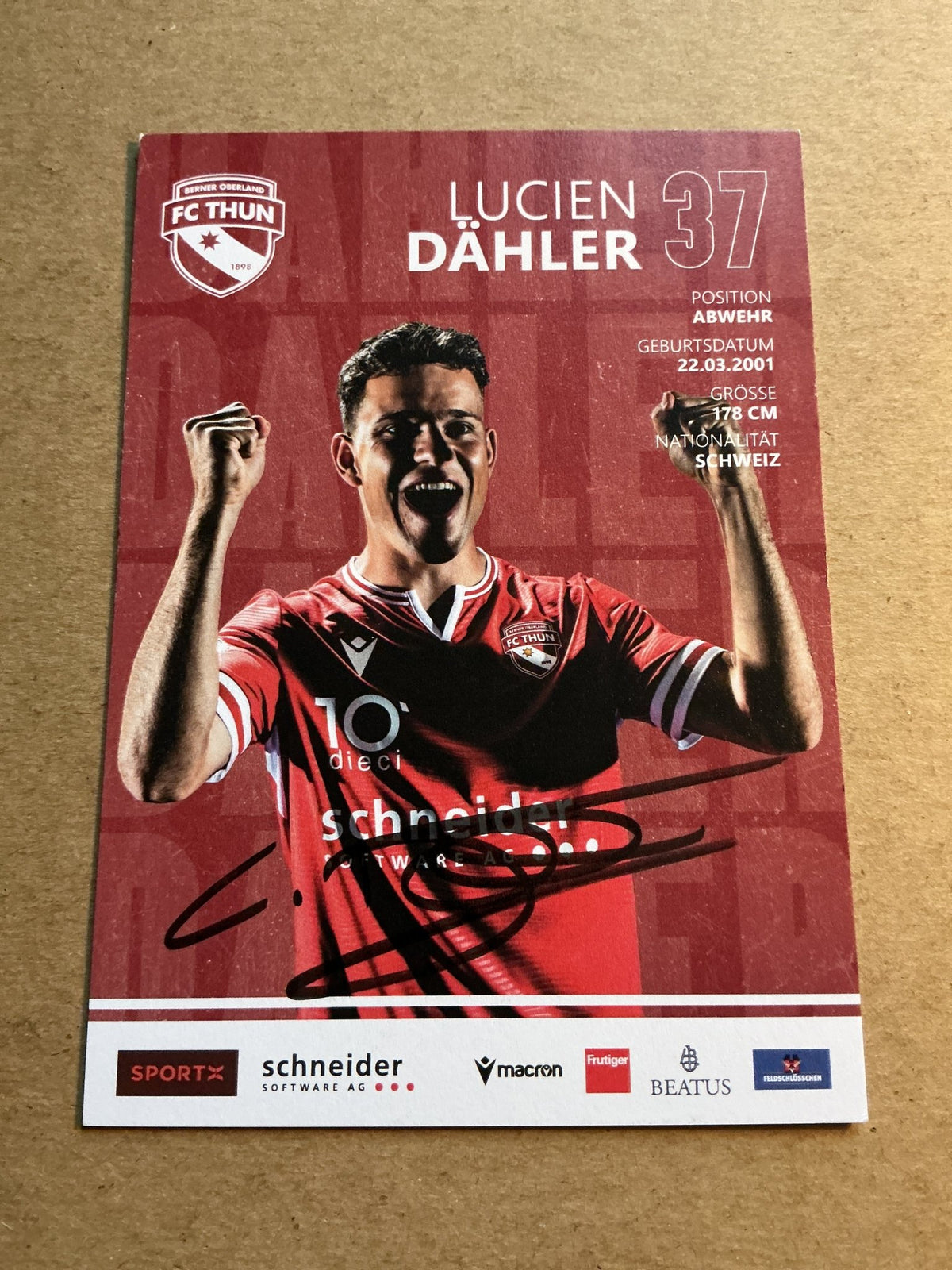 Lucien Dähler, Switzerland 🇨🇭 FC Thun 2023/24 hand signed - Autographs-World