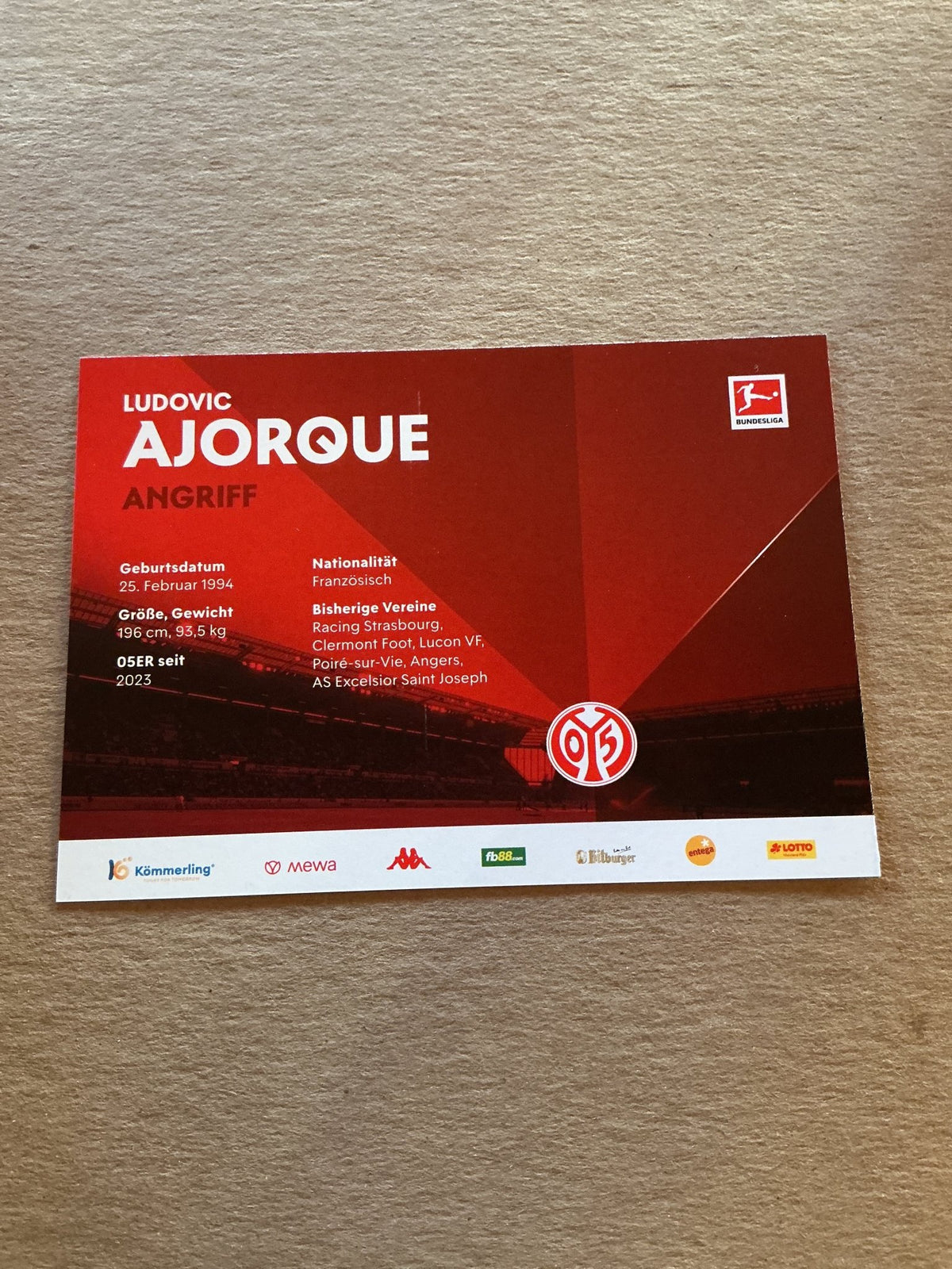 Ludovic Ajorque, France 🇫🇷 FSV Mainz 05 2022/23 hand signed - Autographs-World