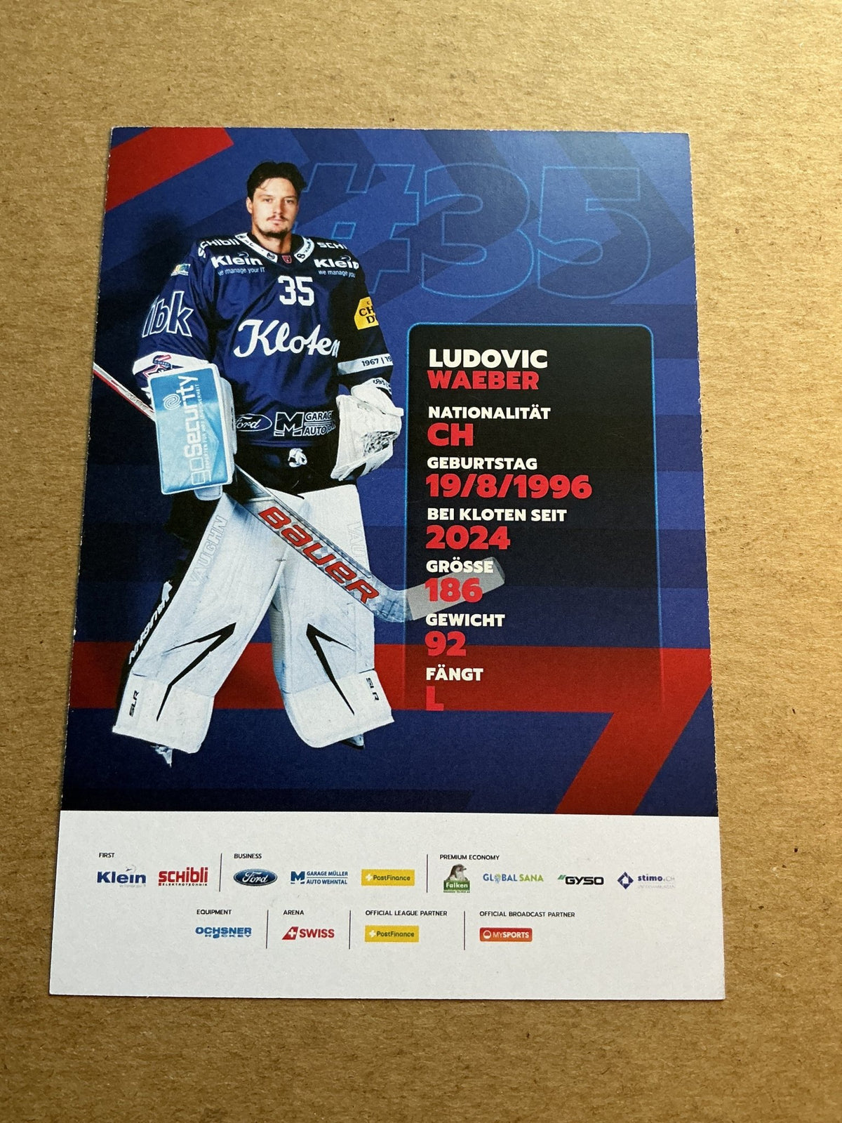 Ludovic Waeber, Switzerland 🇨🇭 EHC Kloten 2024/25 hand signed - Autographs-World