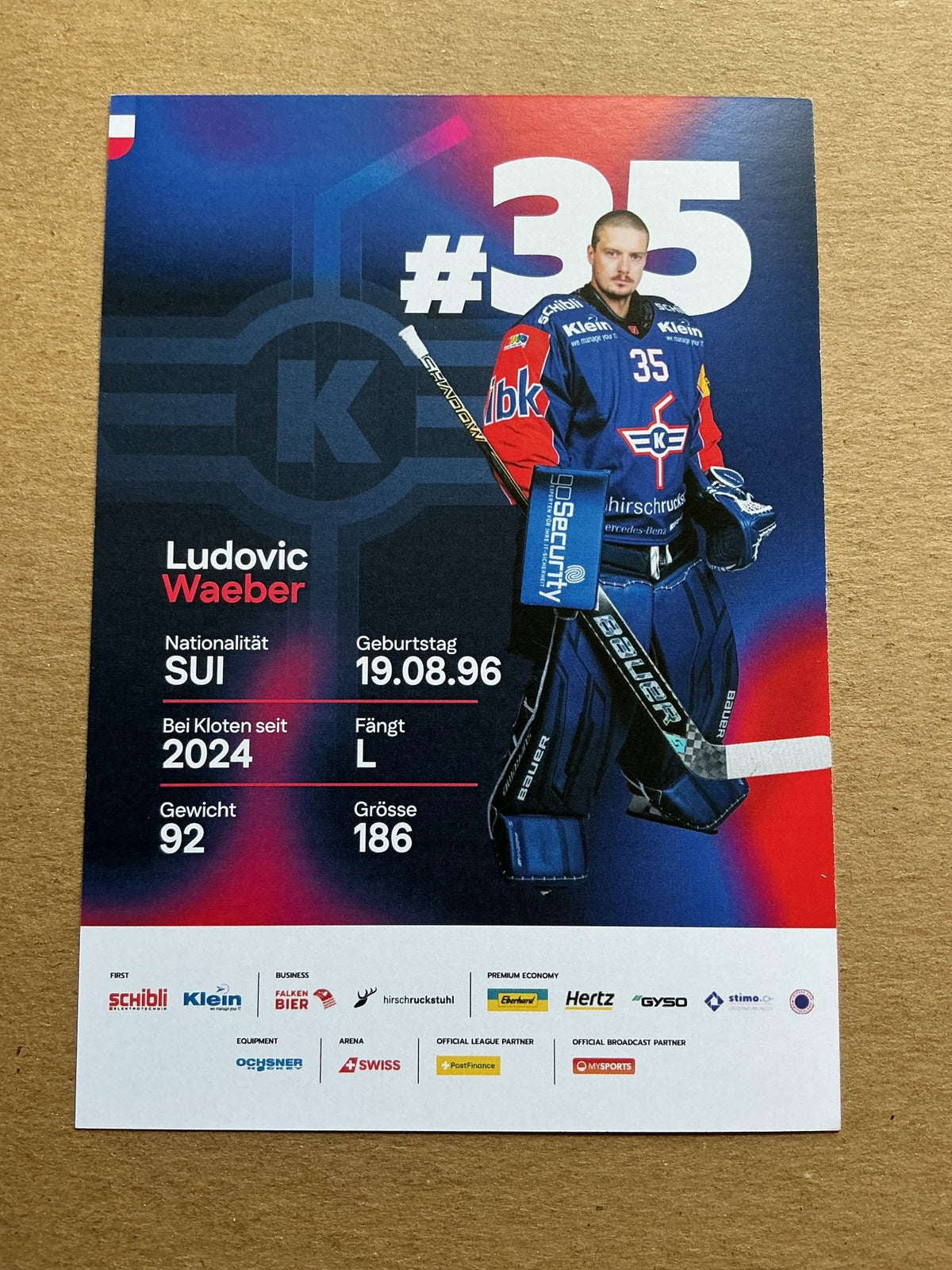 Ludovic Waeber, Switzerland 🇨🇭 EHC Kloten 2025/26 hand signed - Autographs-World