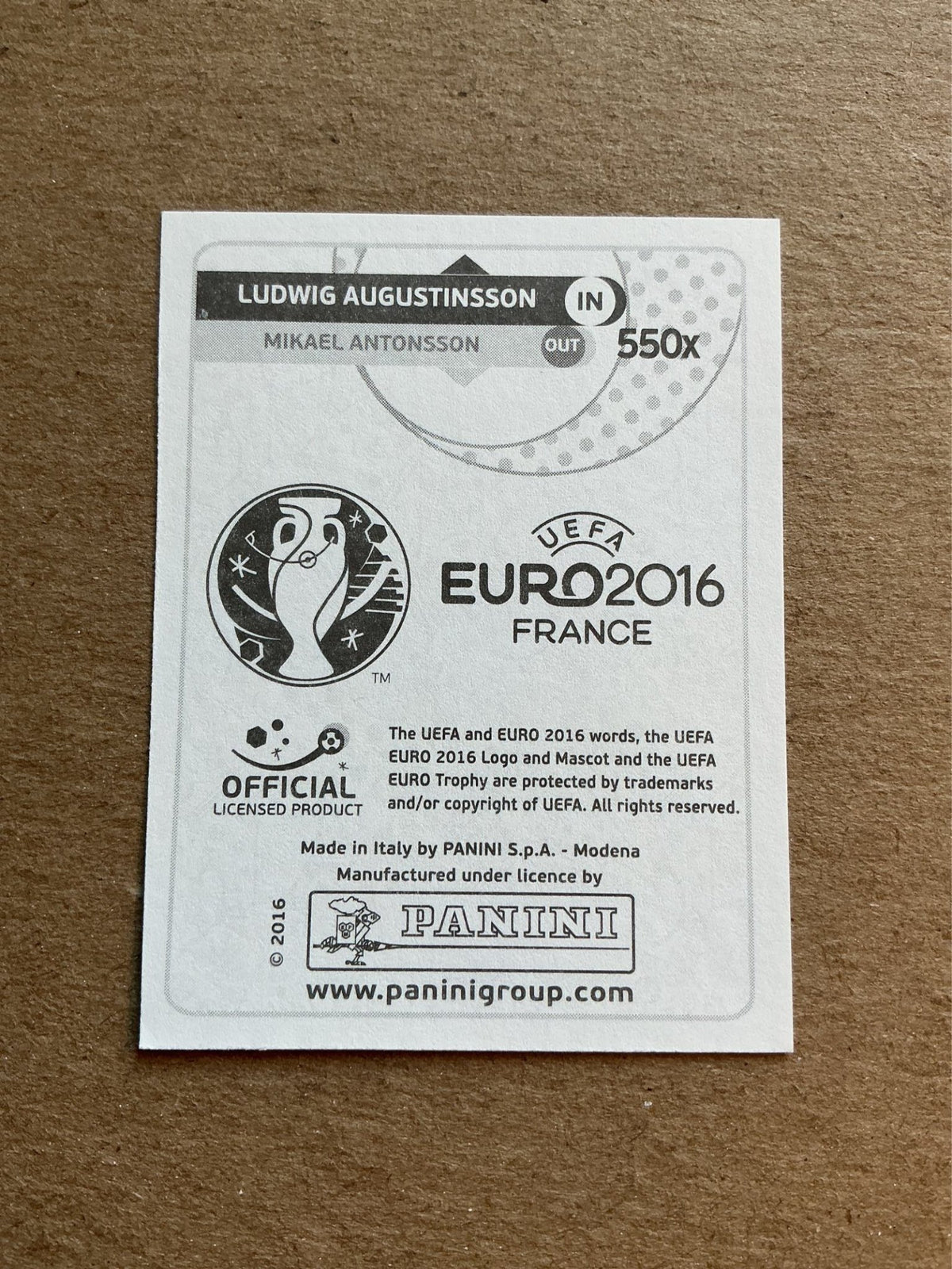 Ludwig Augustinsson, Sweden 🇸🇪 UEFA Euro 2016 Panini hand signed - Autographs-World