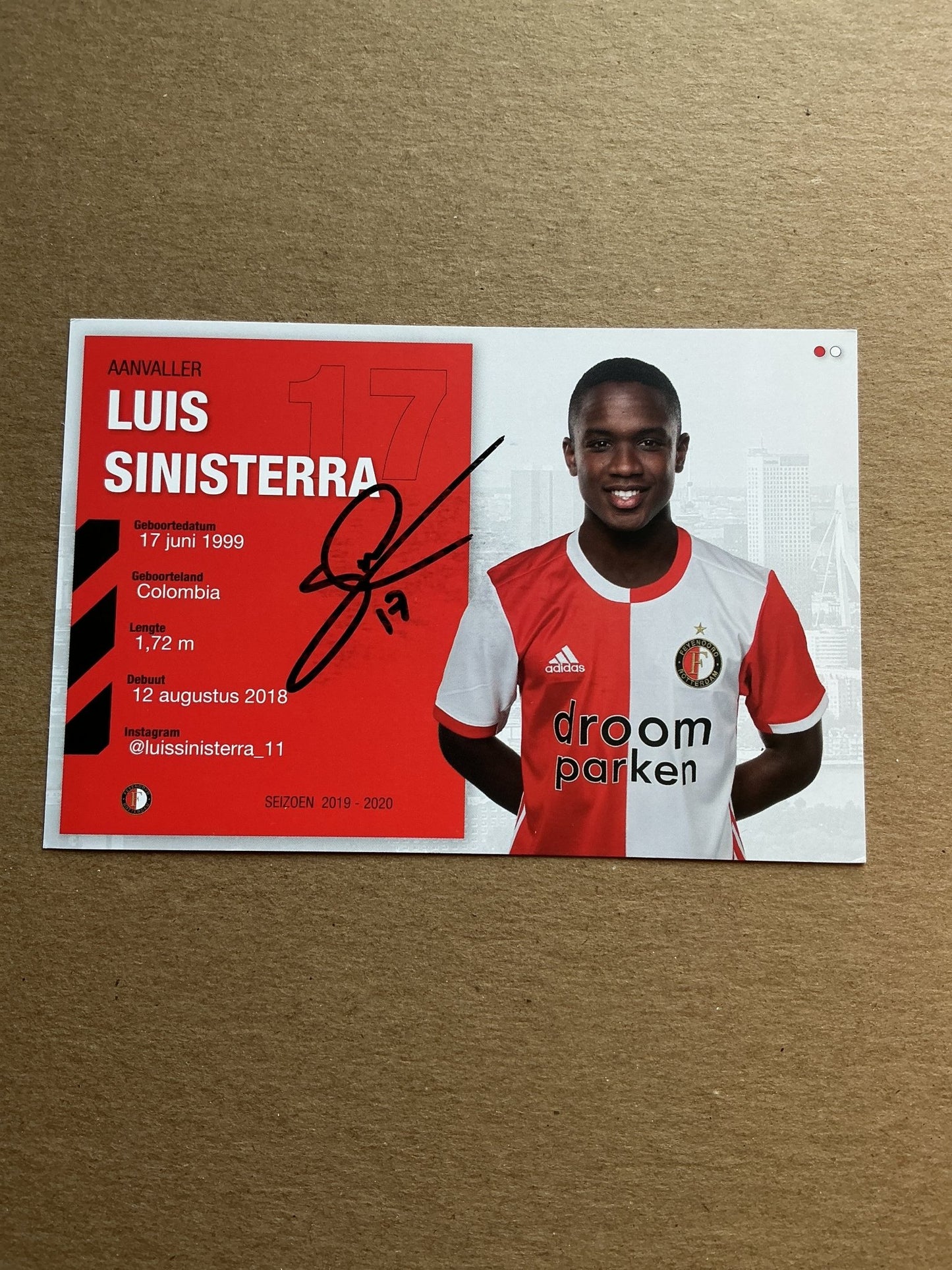 Luis Sinisterra, Colombia 🇨🇴 Feyenoord Rotterdam 2019/20 hand signed - Autographs-World