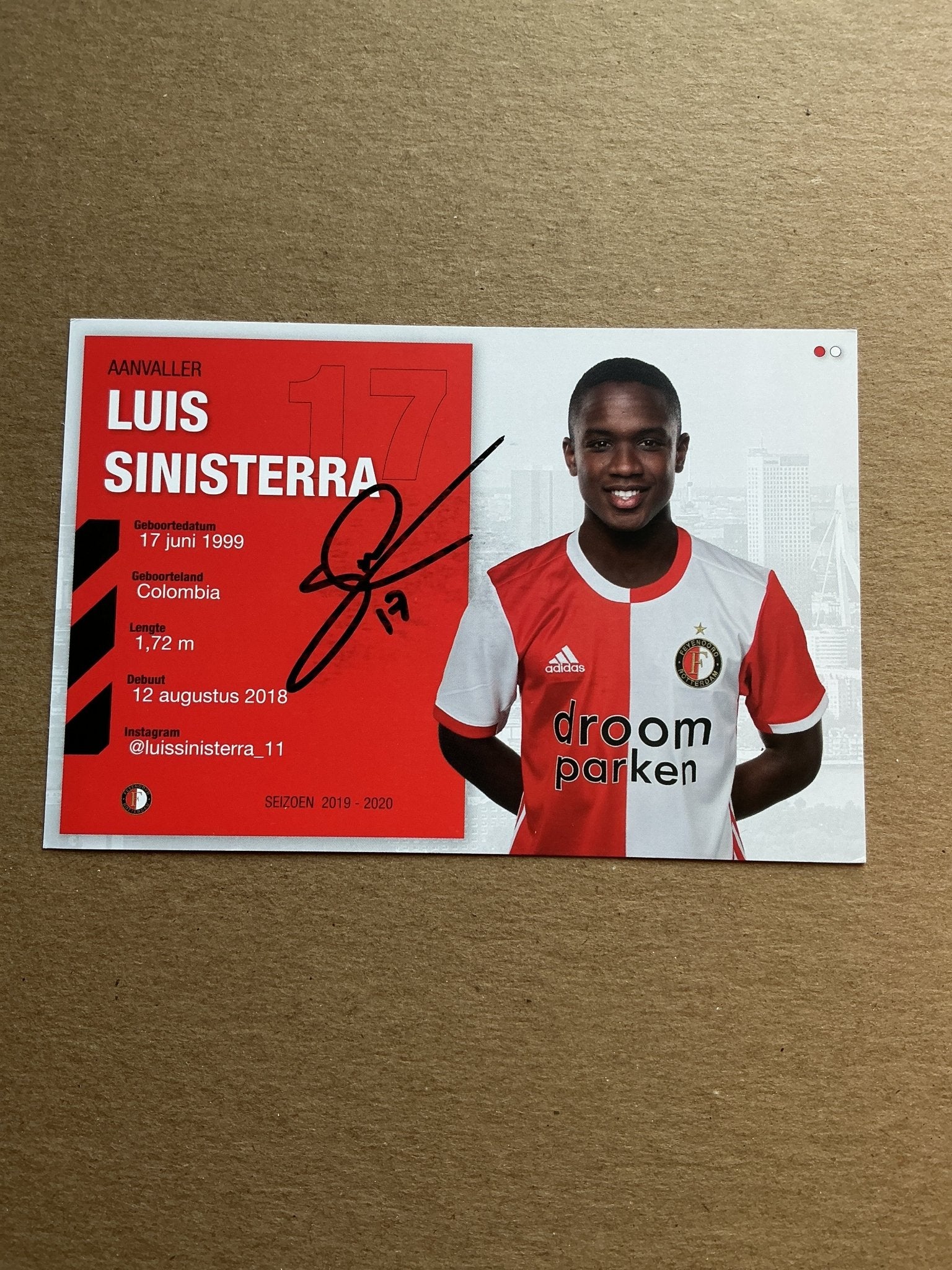 Luis Sinisterra, Colombia 🇨🇴 Feyenoord Rotterdam 2019/20 hand signed - Autographs-World