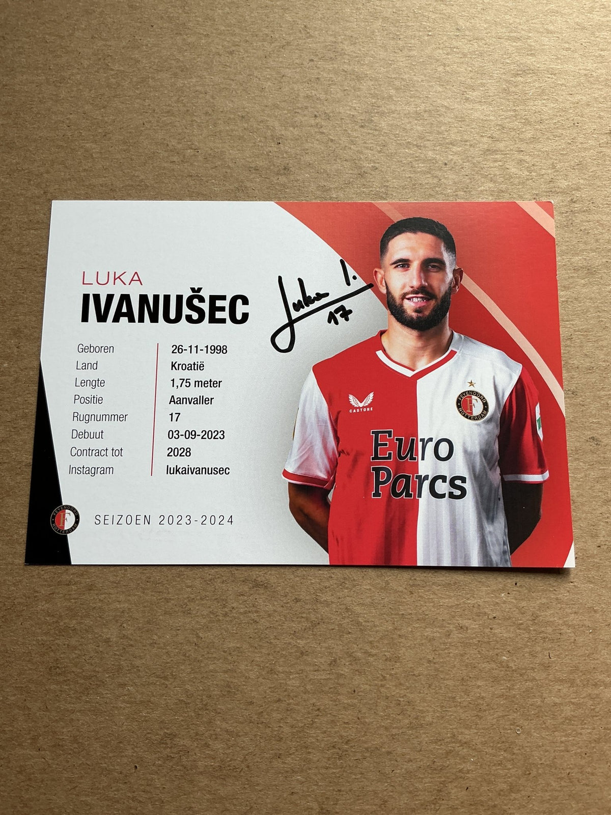Luka Ivanusec, Croatia 🇭🇷 Feyenoord Rotterdam 2023/24 hand signed - Autographs-World