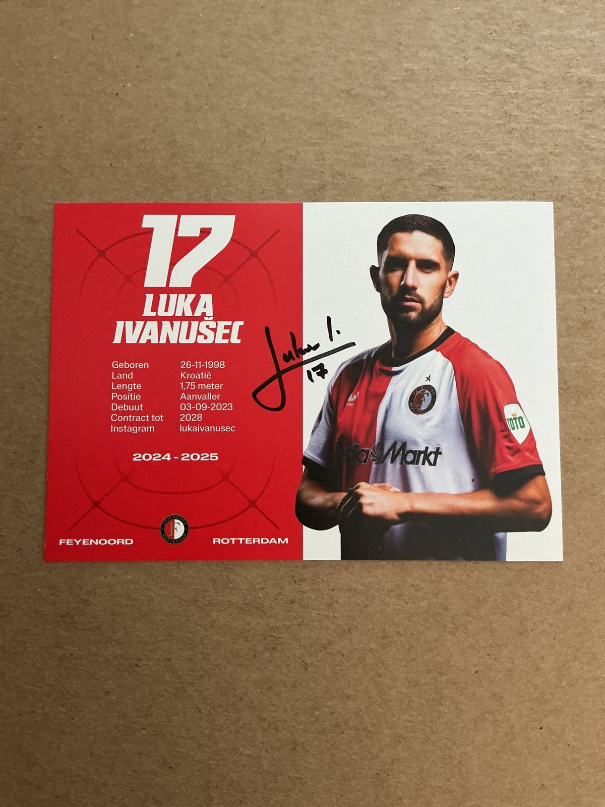 Luka Ivanusec, Croatia 🇭🇷 Feyenoord Rotterdam 2024/25 hand signed - Autographs-World