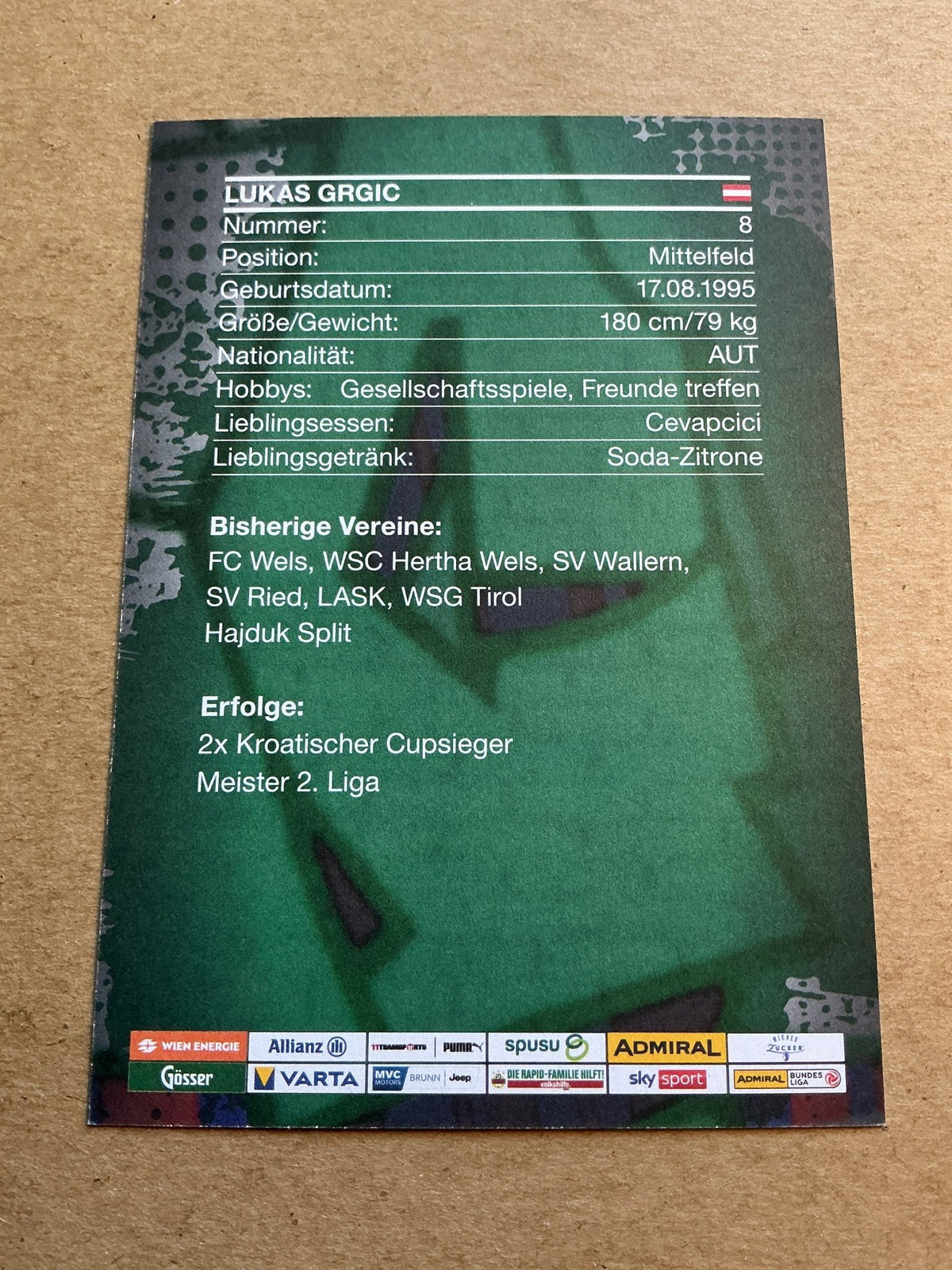 Lukas Grgic, Austria 🇦🇹 SK Rapid Wien 2023/24 hand signed - Autographs-World