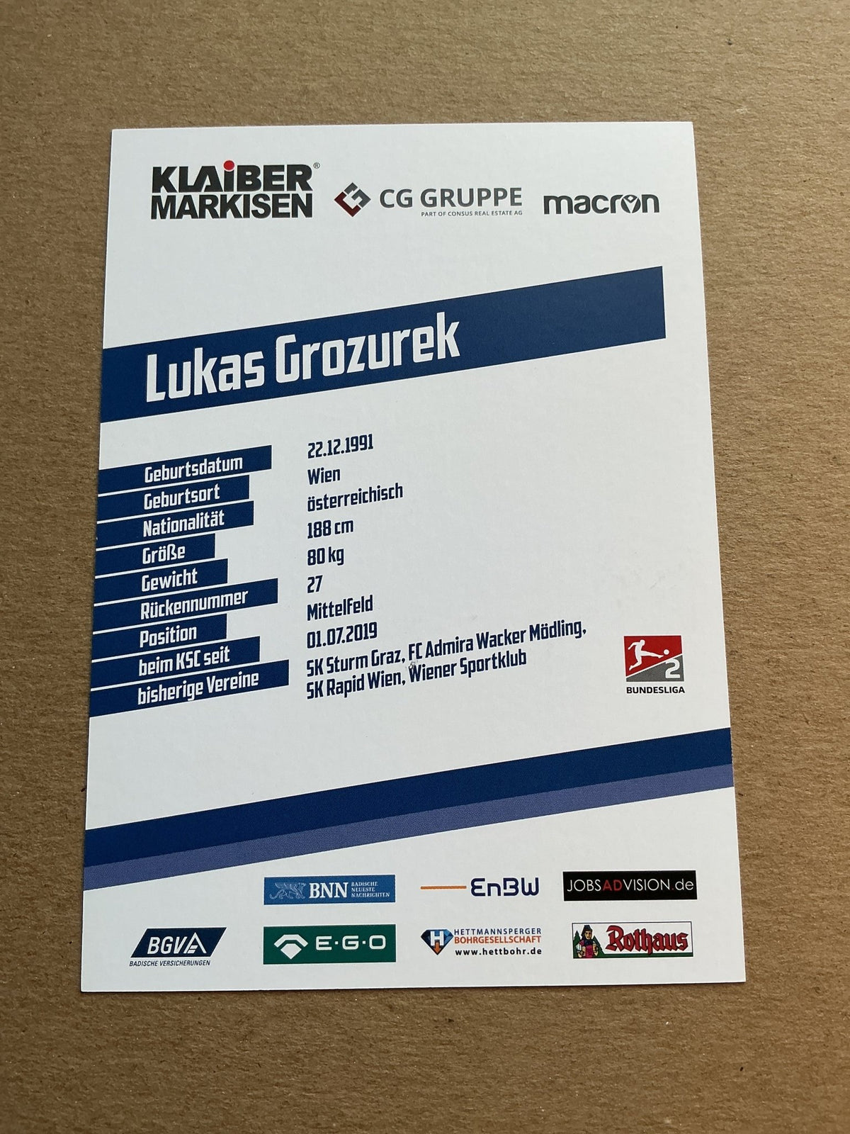 Lukas Grozurek, Austria 🇦🇹 Karlsruher SC 2019/20 hand signed - Autographs-World