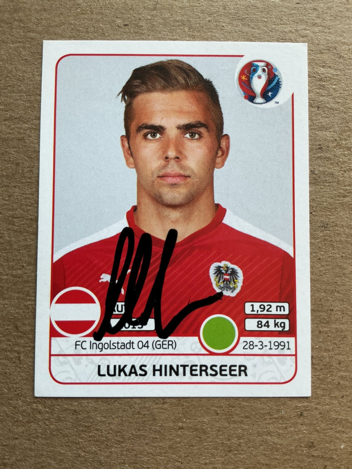 Lukas Hinterseer, Austria 🇦🇹 UEFA Euro 2016 Panini hand signed - Autographs-World