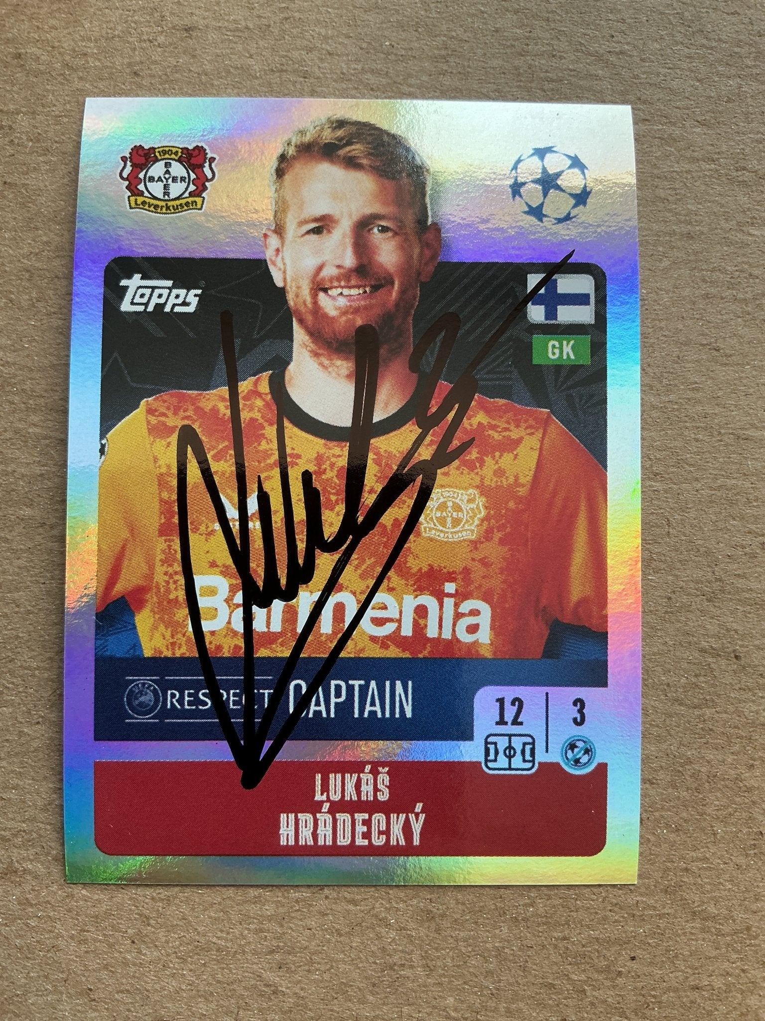 Lukáš Hrádecký, Finland 🇫🇮 Bayer 04 Leverkusen 2024/25 Topps hand signed - Autographs-World