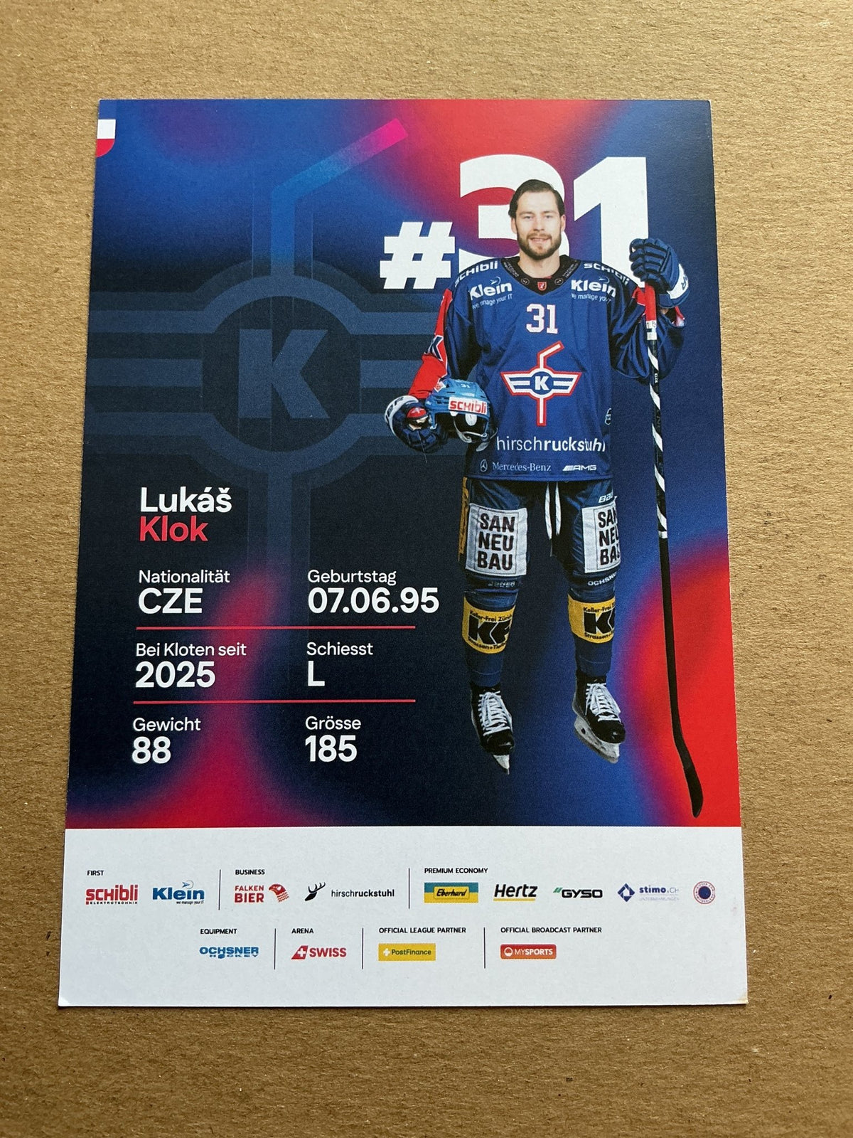 Lukáš Klok, Czech Republic 🇨🇿 EHC Kloten 2025/26 hand signed - Autographs-World