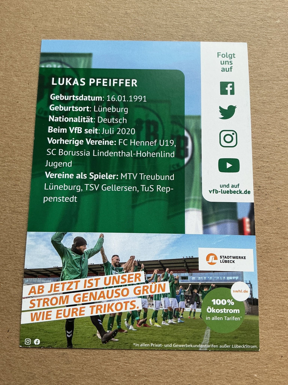 Lukas Pfeiffer, Germany 🇩🇪 VfB Lübeck 2020/21 hand signed - Autographs-World