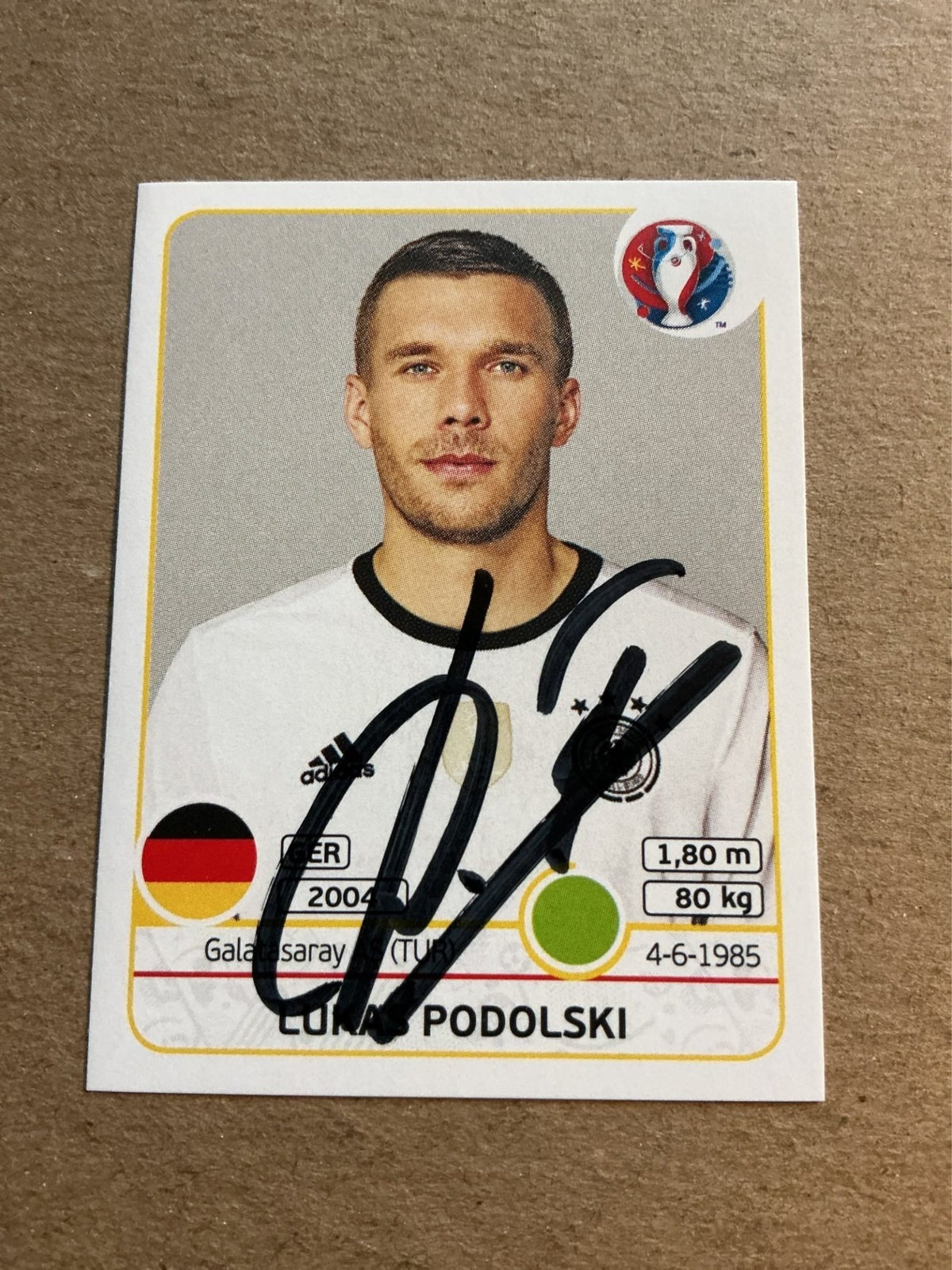 Lukas Podolski, Germany 🇩🇪 UEFA Euro 2016 Panini hand signed - Autographs-World