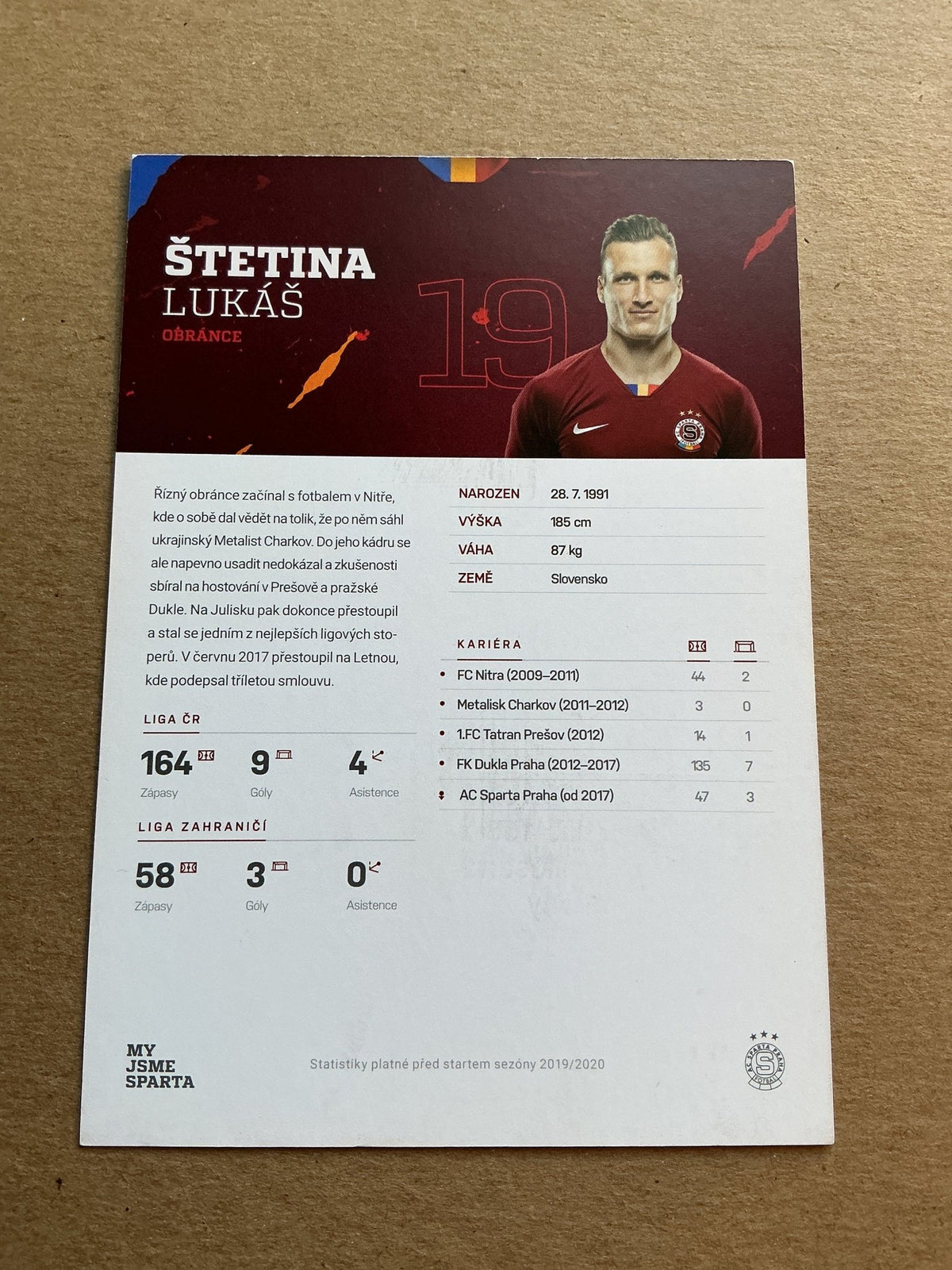 Lukáš Štetina, Slovakia 🇸🇰 AC Sparta Prague 2019/20 hand signed - Autographs-World