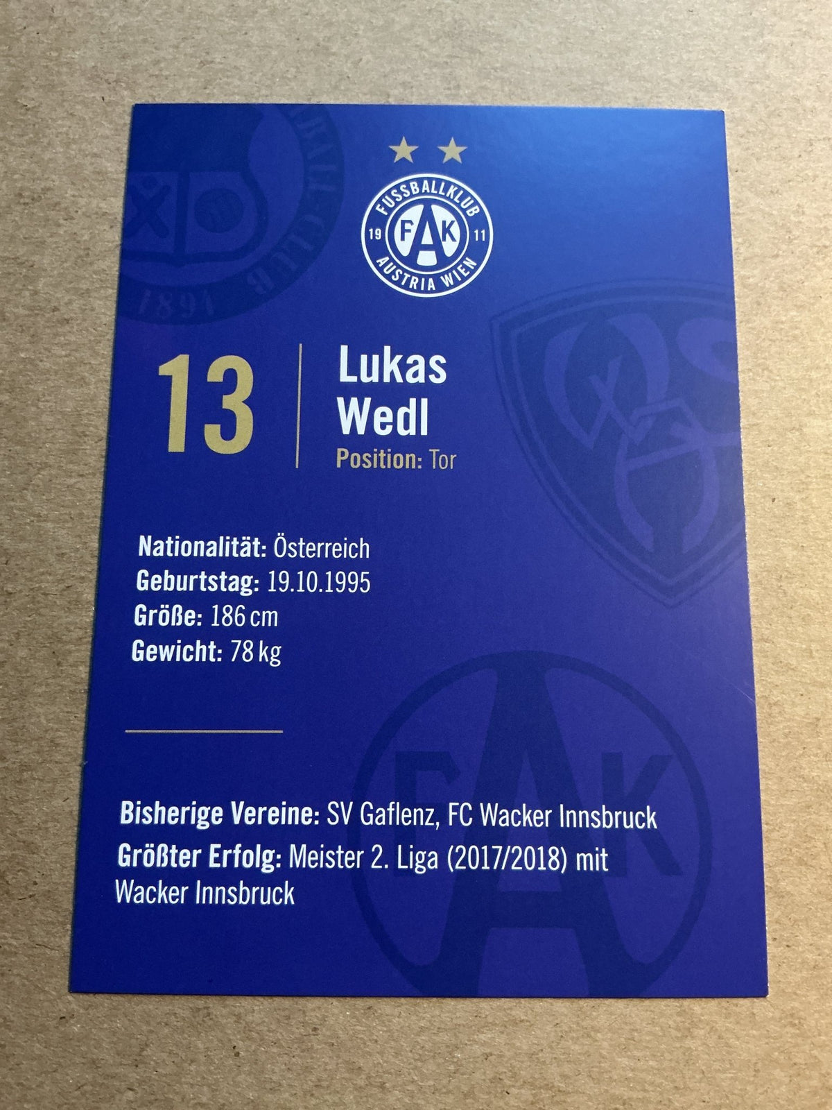 Lukas Wedl, Austria 🇦🇹 FK Austria Wien 2023/24 hand signed - Autographs-World