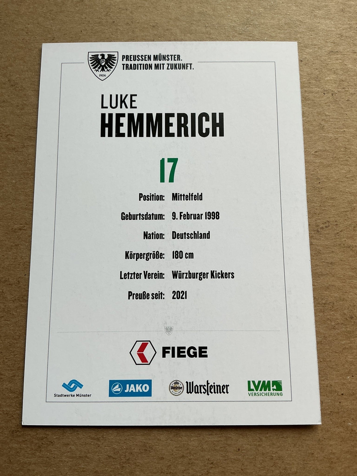 Luke Hemmerich, Germany 🇩🇪 Preussen Münster 2021/22 hand signed - Autographs-World