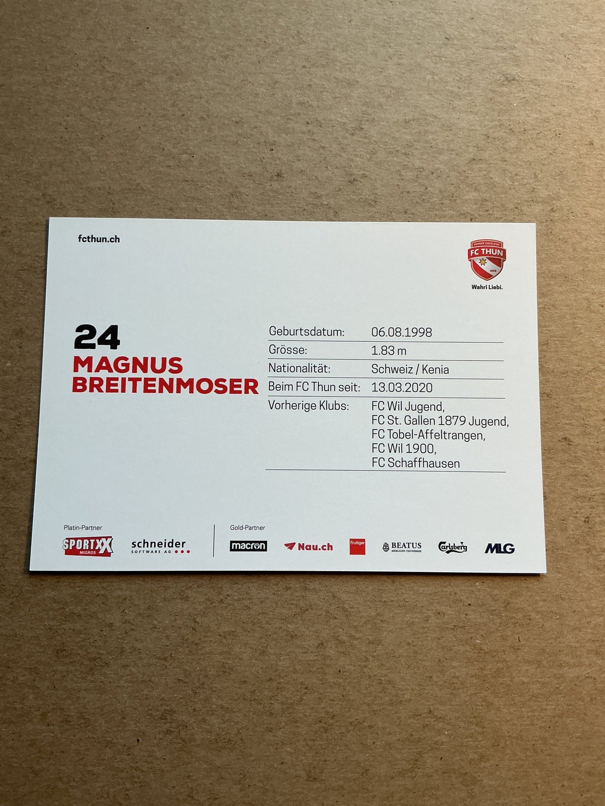 Magnus Breitenmoser, Switzerland 🇨🇭 FC Thun 2020/21 hand signed - Autographs-World