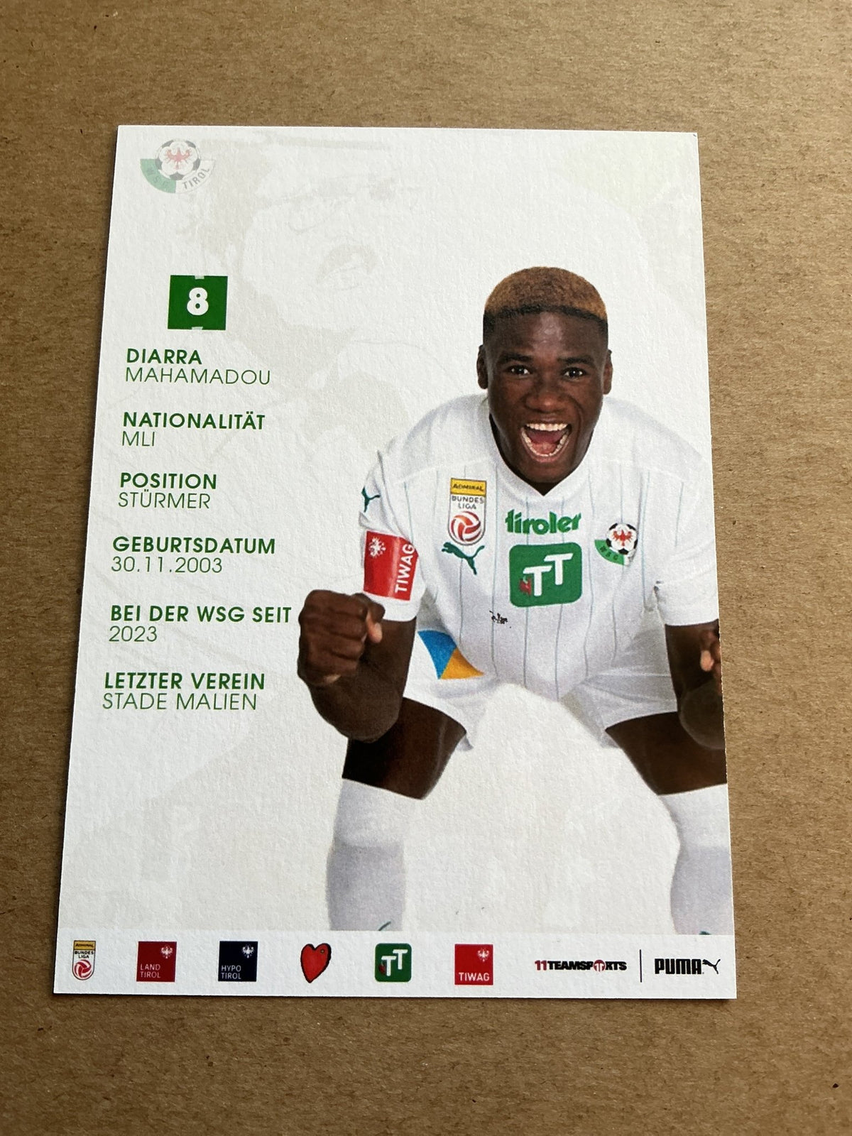 Mahamadou Diarra, Mali 🇲🇱 WSG Tirol 2023/24 hand signed - Autographs-World