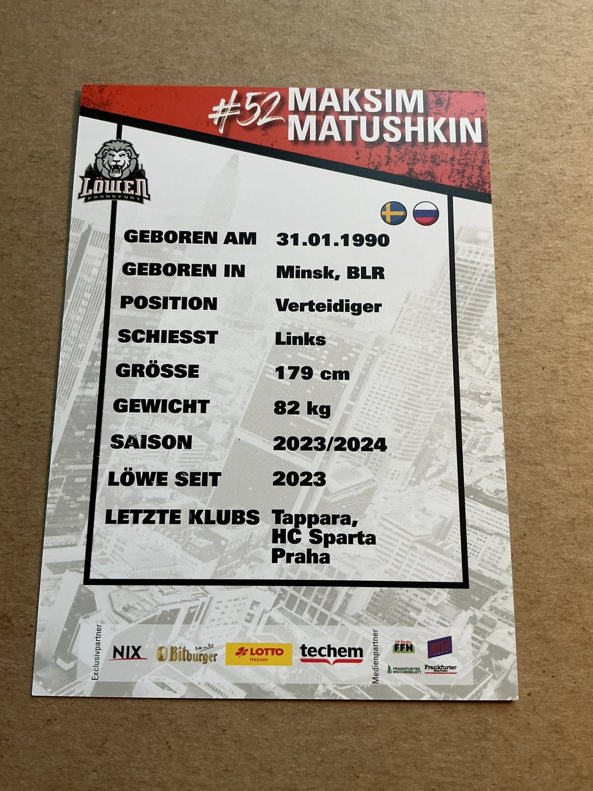 Maksim Matushkin, Russia 🇷🇺 Löwen Frankfurt 2023/24 hand signed - Autographs-World