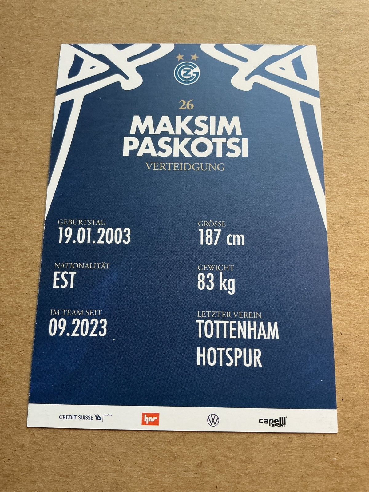 Maksim Paskotsi, Estonia 🇪🇪 Grasshopper Club Zürich 2023/24 hand signed - Autographs-World