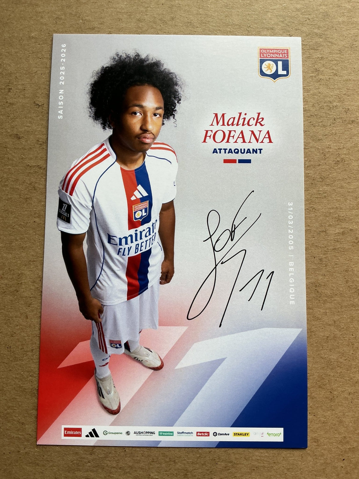 Malick Fofana, Belgium 🇧🇪 Olympique Lyon 2025/26 hand signed - Autographs-World