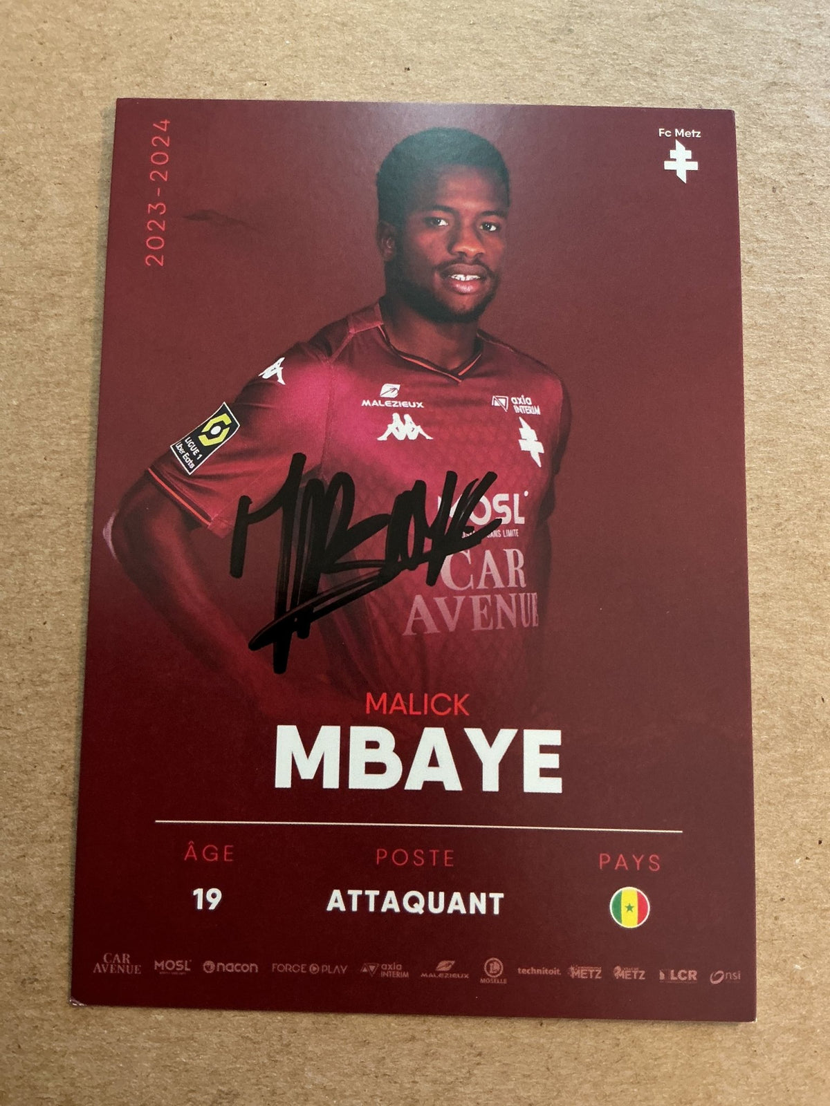 Malick Mbaye, Senegal 🇸🇳 FC Metz 2023/24 hand signed - Autographs-World