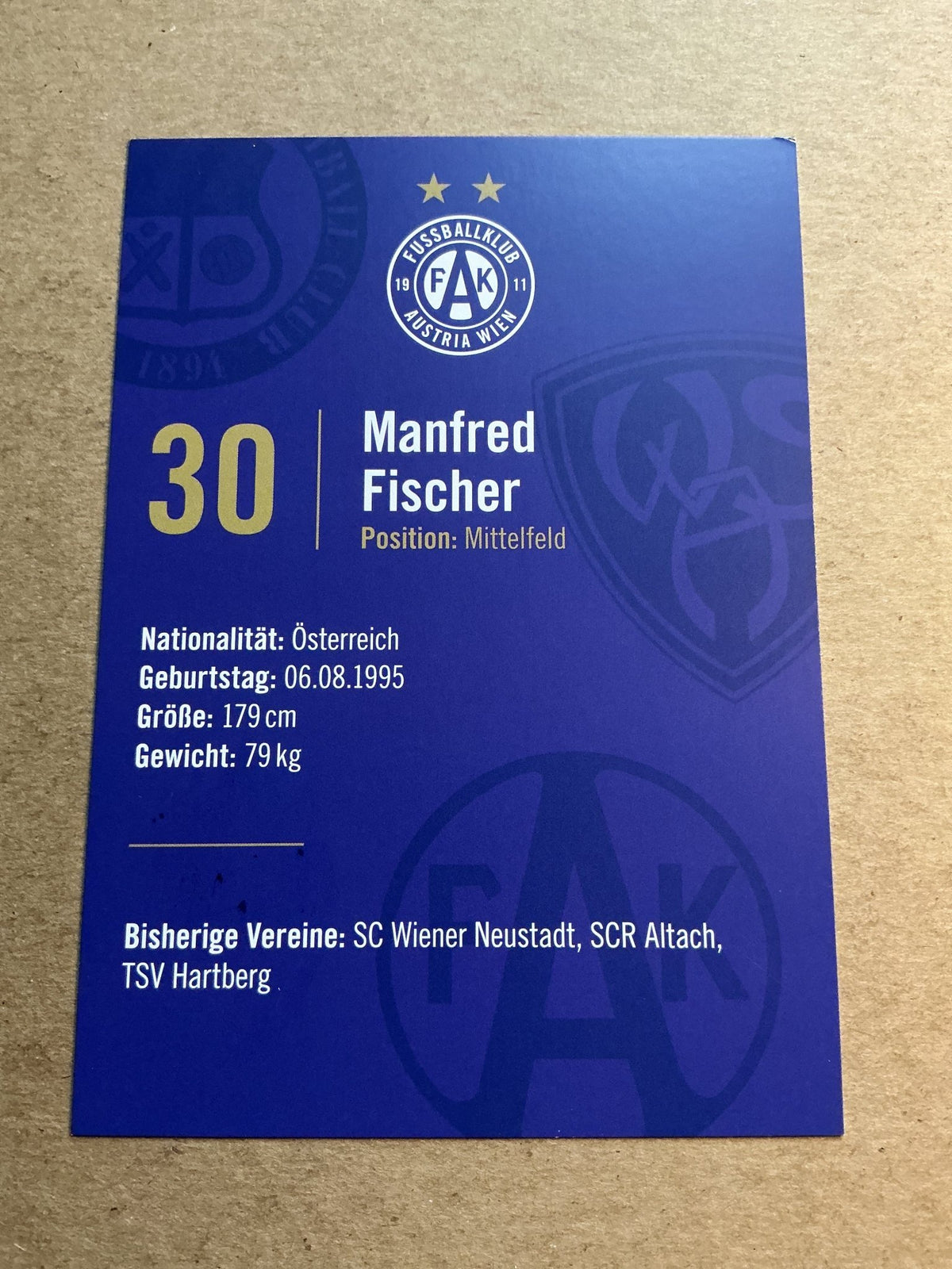Manfred Fischer, Austria 🇦🇹 FK Austria Wien 2023/24 hand signed - Autographs-World