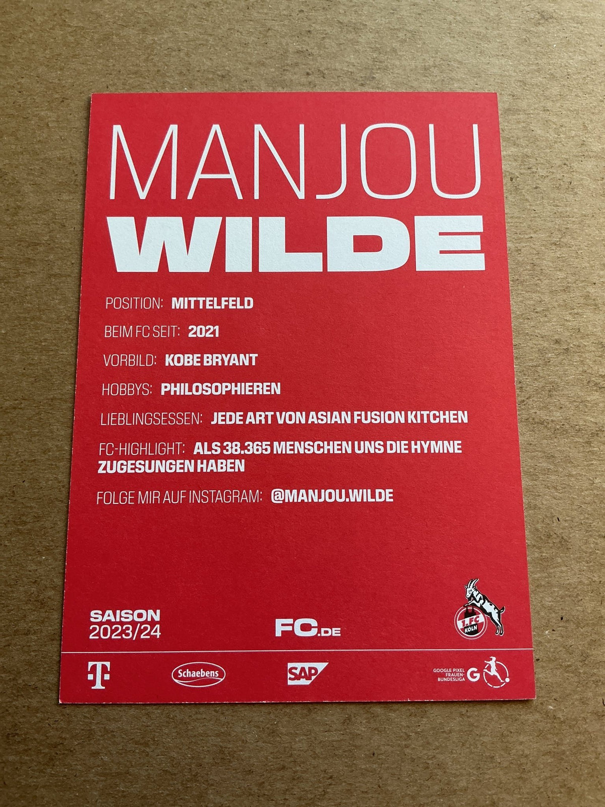 Manjou Wilde, Germany 🇩🇪 1.FC Köln 2023/24 hand signed - Autographs-World