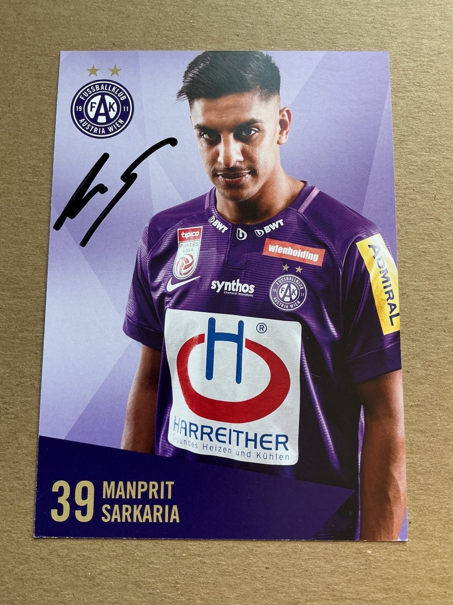 Manprit Sarkaria, Austria 🇦🇹 Austria Wien 2019/20 hand signed - Autographs-World