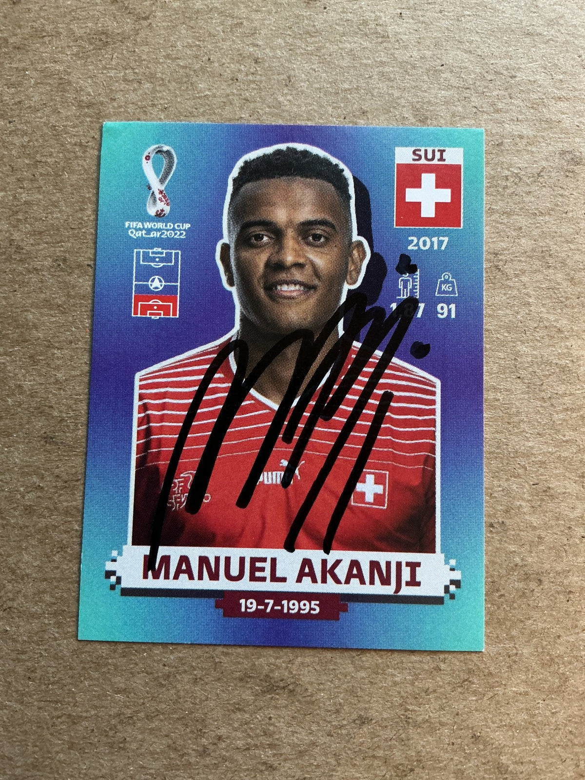 Manuel Akanji, Switzerland 🇨🇭 FIFA World Cup 2022 Panini hand signed - Autographs-World
