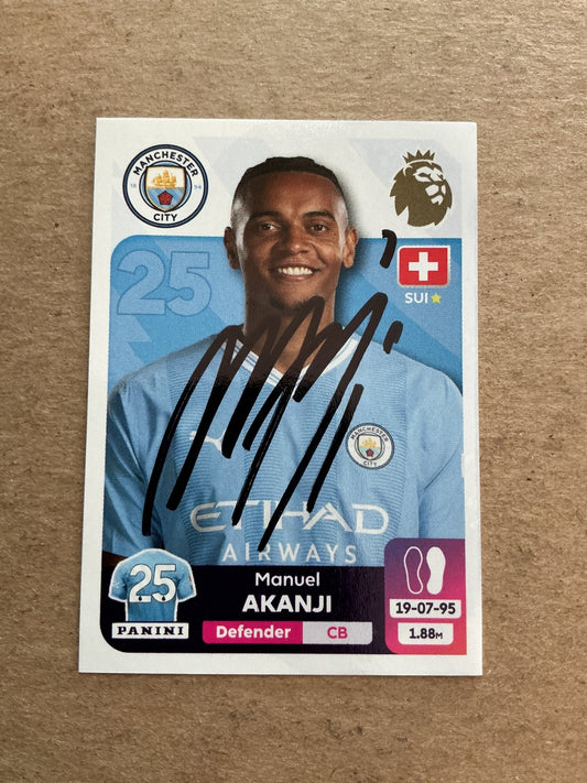 Manuel Akanji, Switzerland 🇨🇭 Manchester City 2024 Panini hand signed - Autographs-World