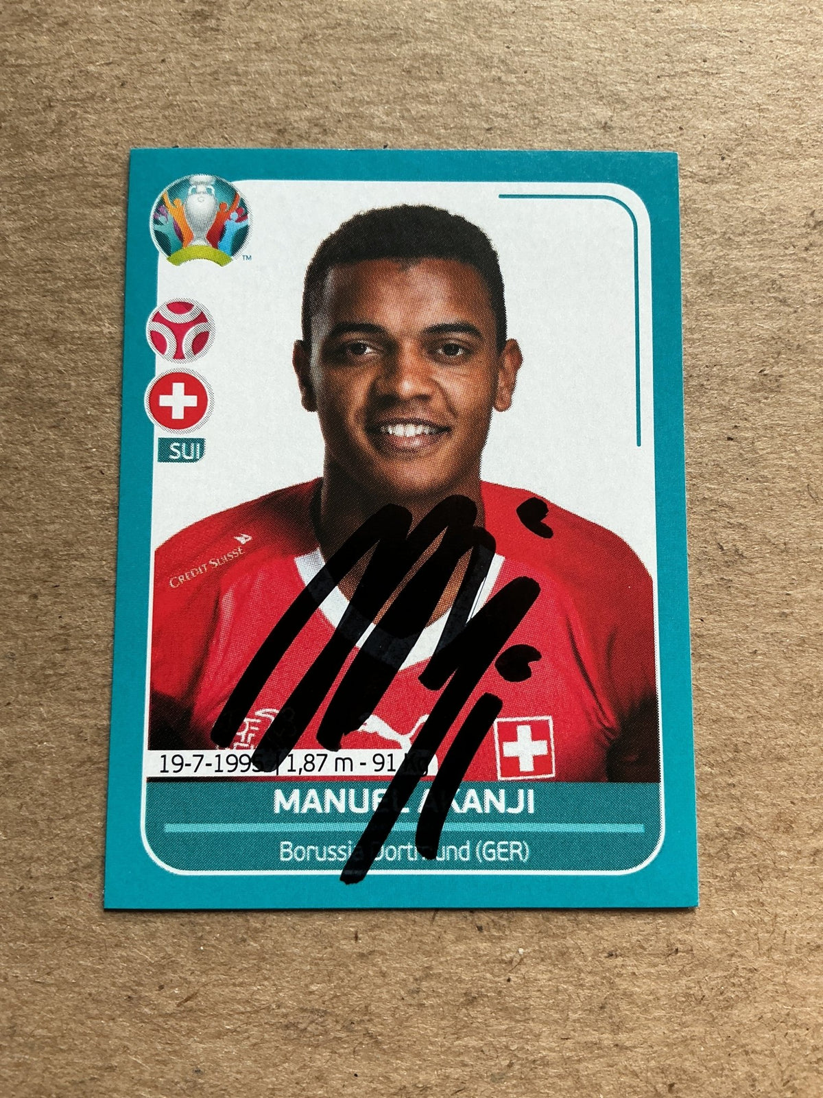 Manuel Akanji, Switzerland 🇨🇭 UEFA Euro 2020 Panini hand signed - Autographs-World