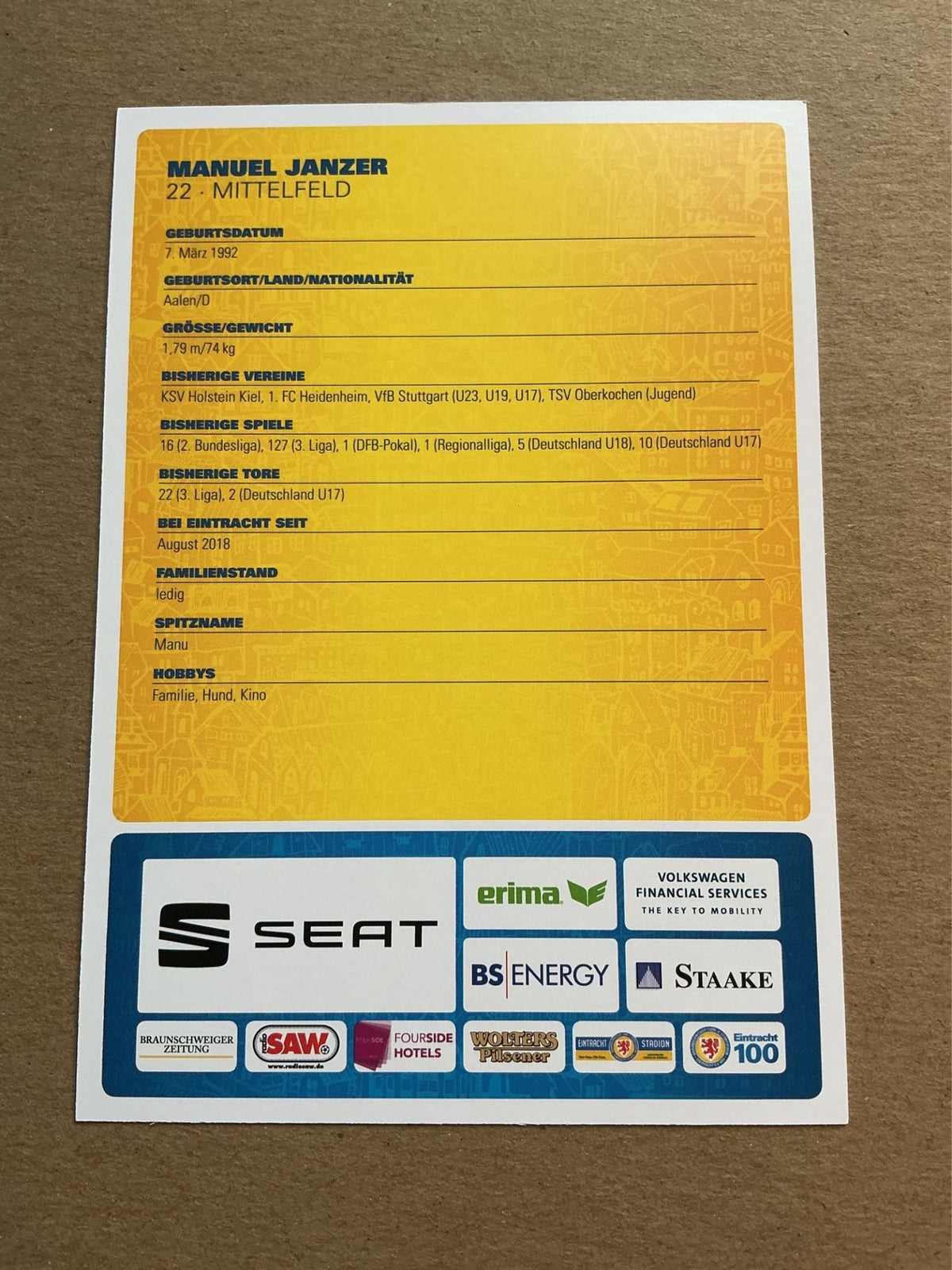 Manuel Janzer, Germany 🇩🇪 Eintracht Braunschweig 2018/19 hand signed - Autographs-World