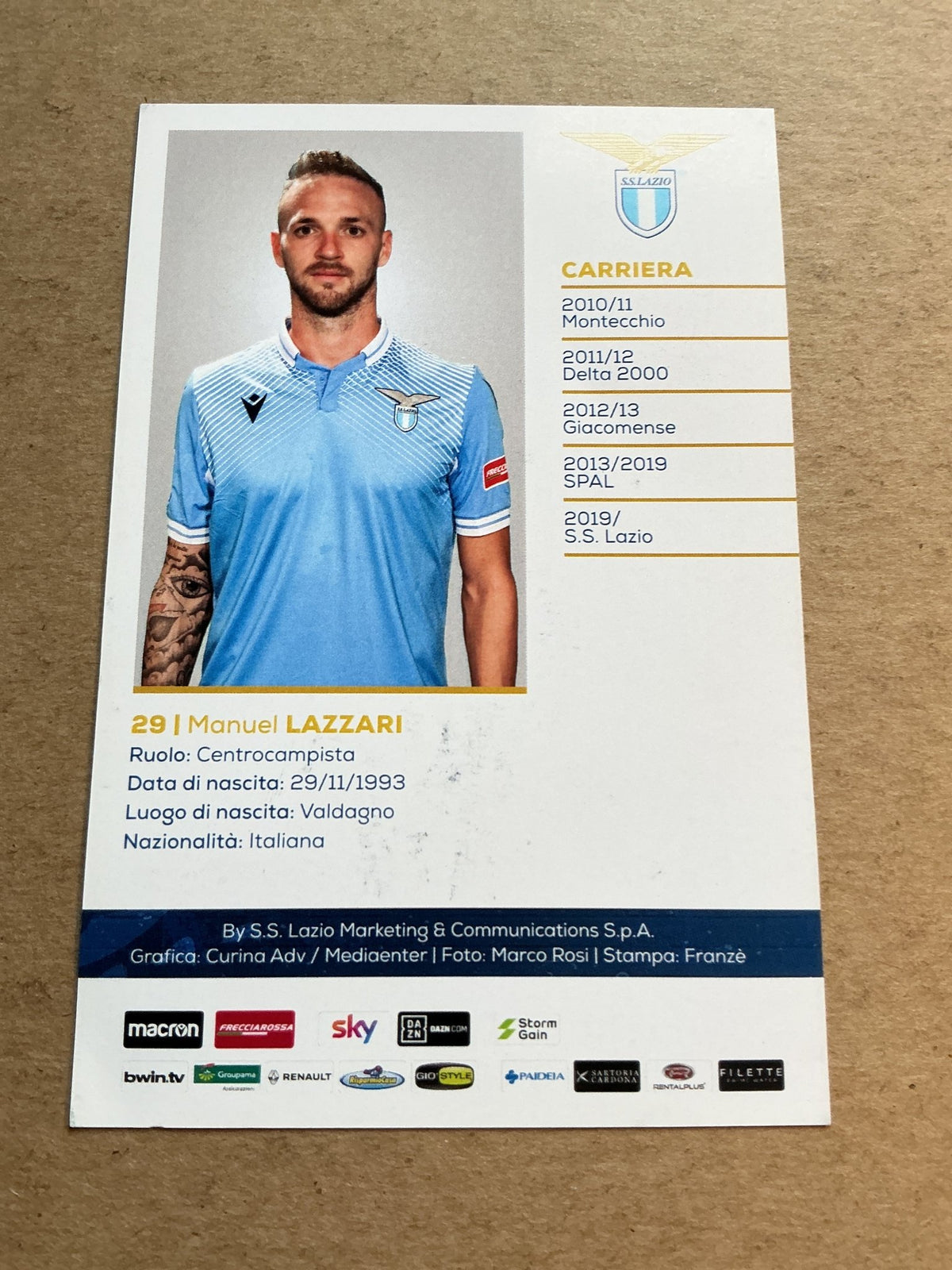Manuel Lazzari, Italy 🇮🇹 Lazio Rom 2020/21 hand signed - Autographs-World