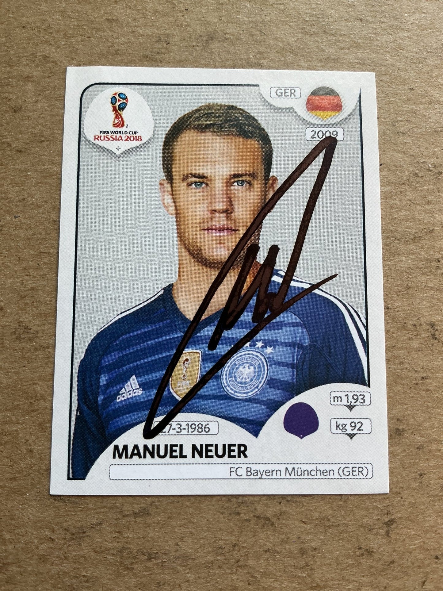 Manuel Neuer, Germany 🇩🇪 FIFA World Cup 2018 Panini hand signed - Autographs-World