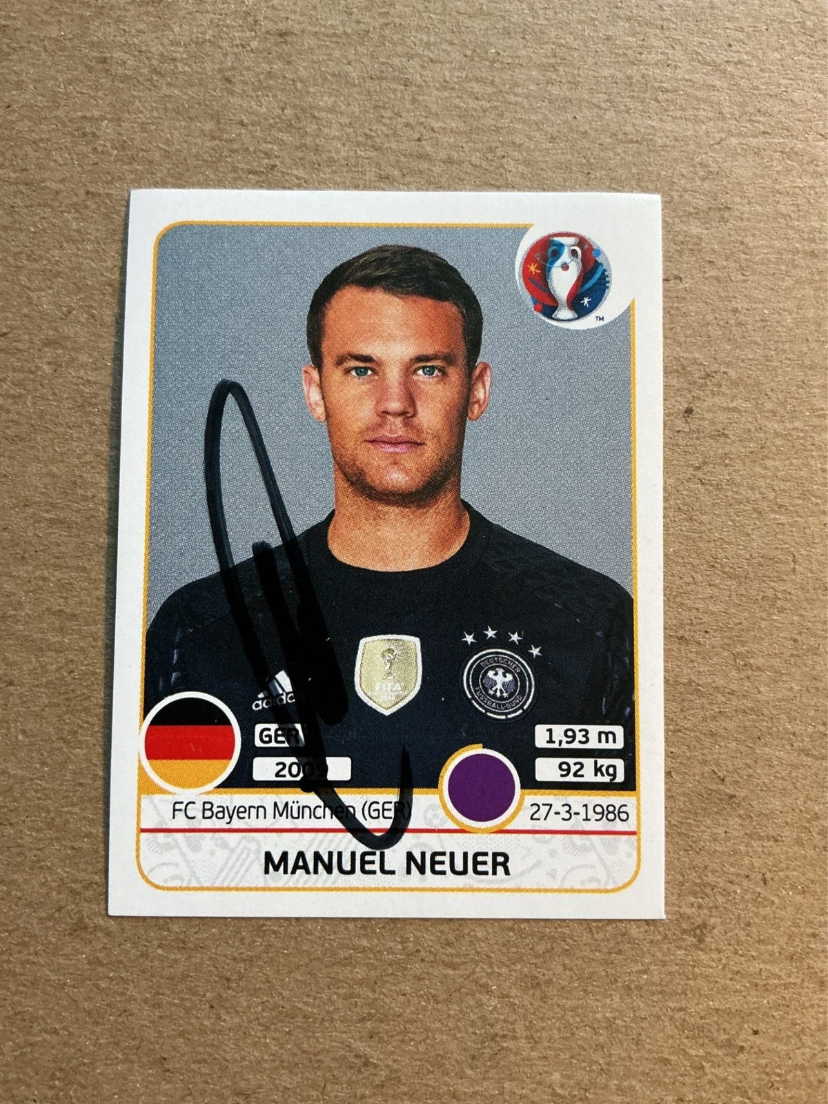 Manuel Neuer, Germany 🇩🇪 UEFA Euro 2016 Panini hand signed - Autographs-World