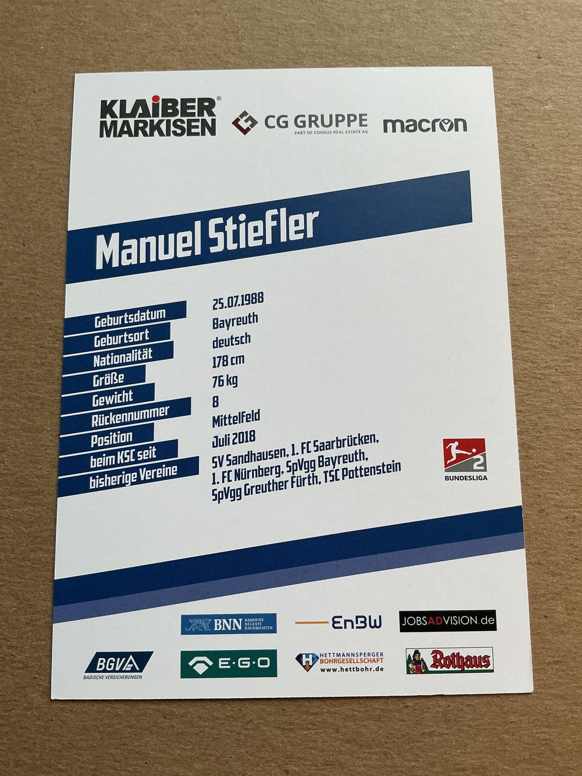Manuel Stiefler, Germany 🇩🇪 Karlsruher SC 2019/20 hand signed - Autographs-World