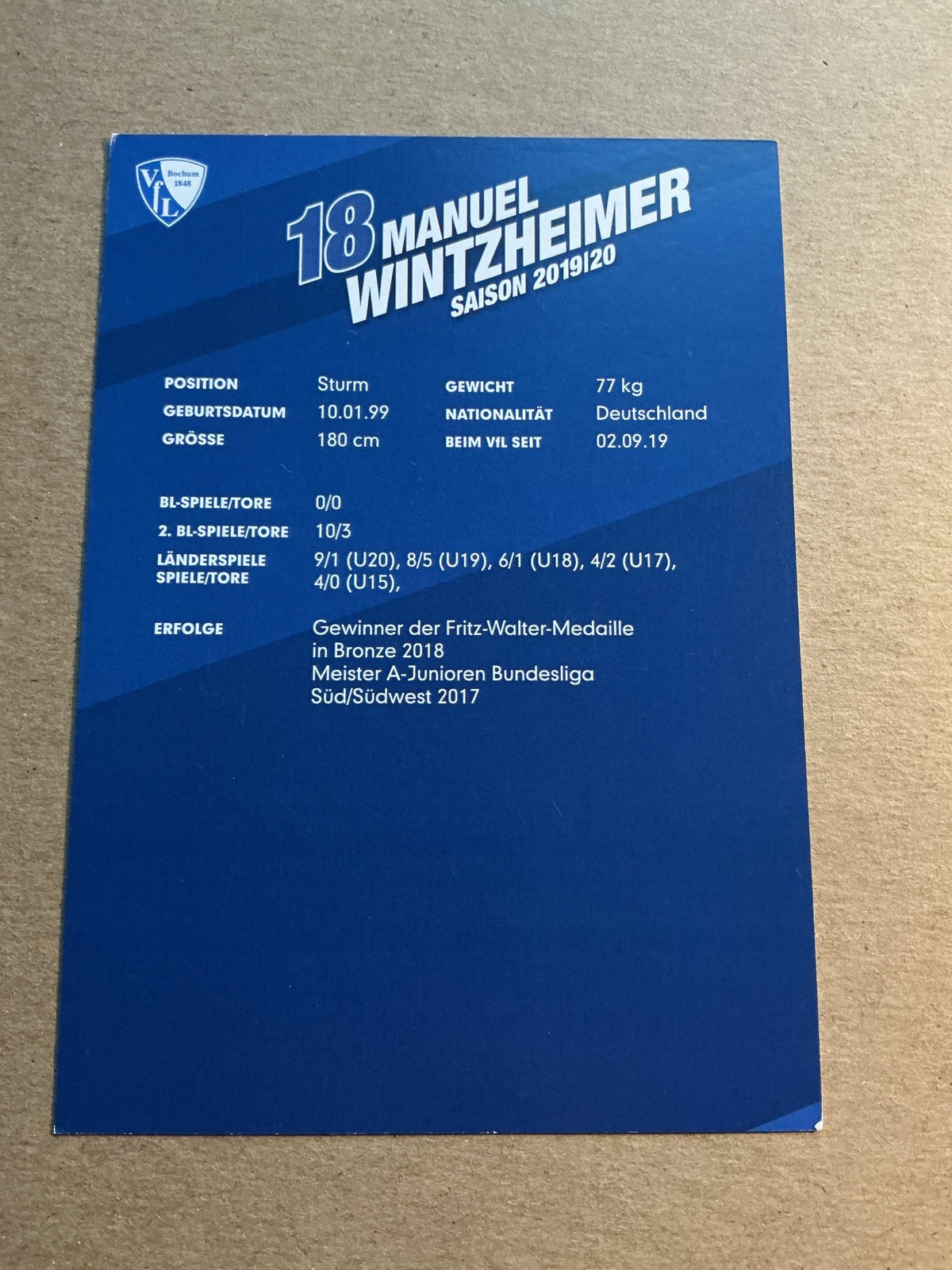 Manuel Wintzheimer, Germany 🇩🇪 VfL Bochum 2019/20 hand signed - Autographs-World