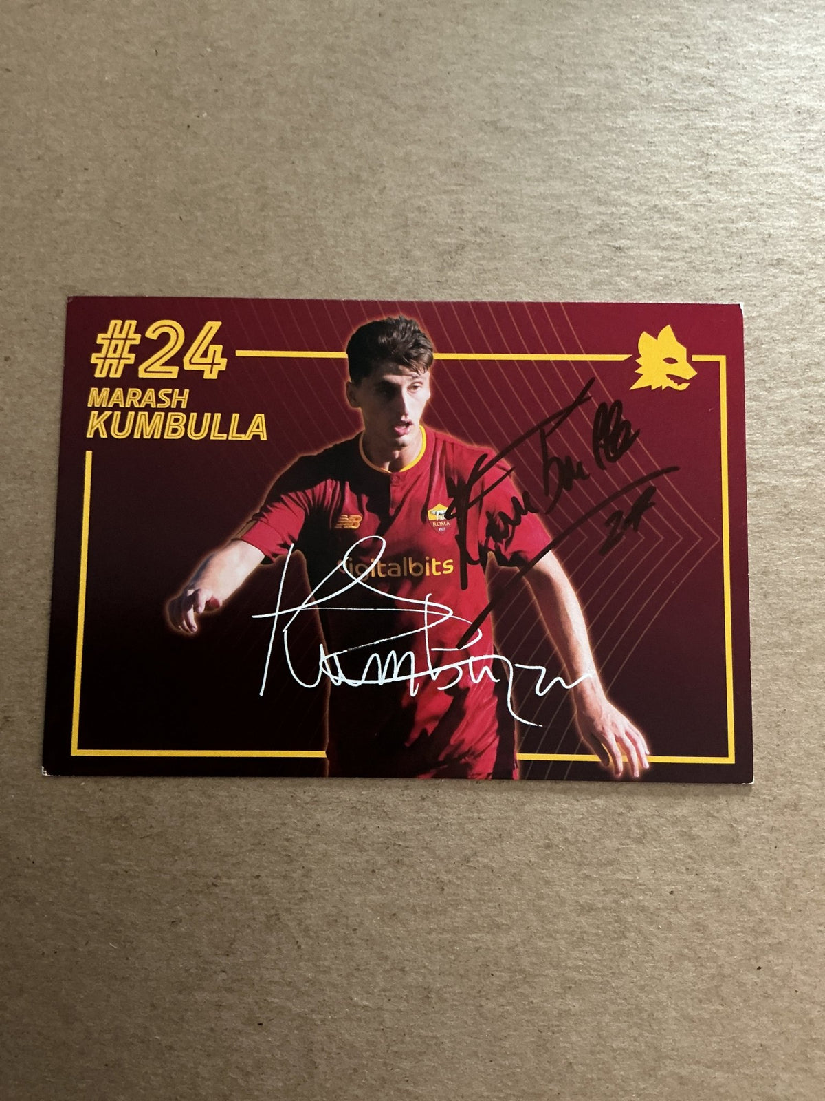 Marash Kumbulla, Albania 🇦🇱 AS Roma 2022/23 hand signed - Autographs-World
