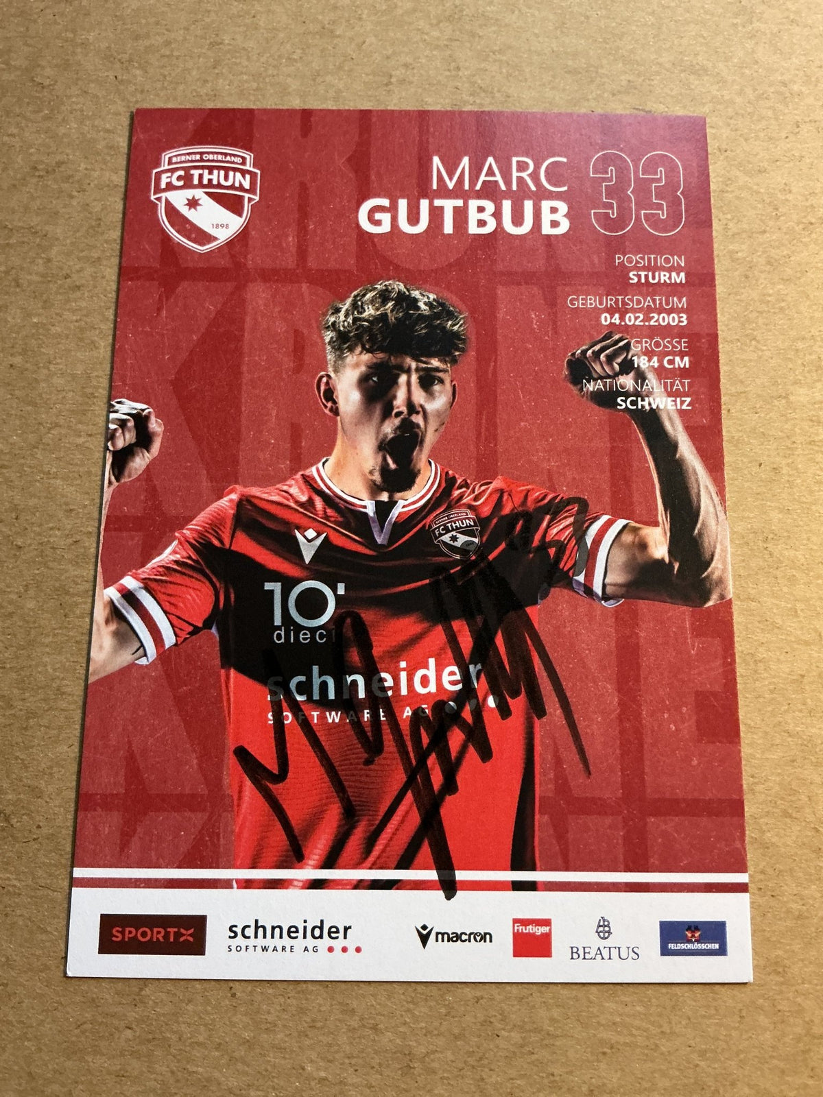 Marc Gutbub, Switzerland 🇨🇭 FC Thun 2023/24 hand signed - Autographs-World