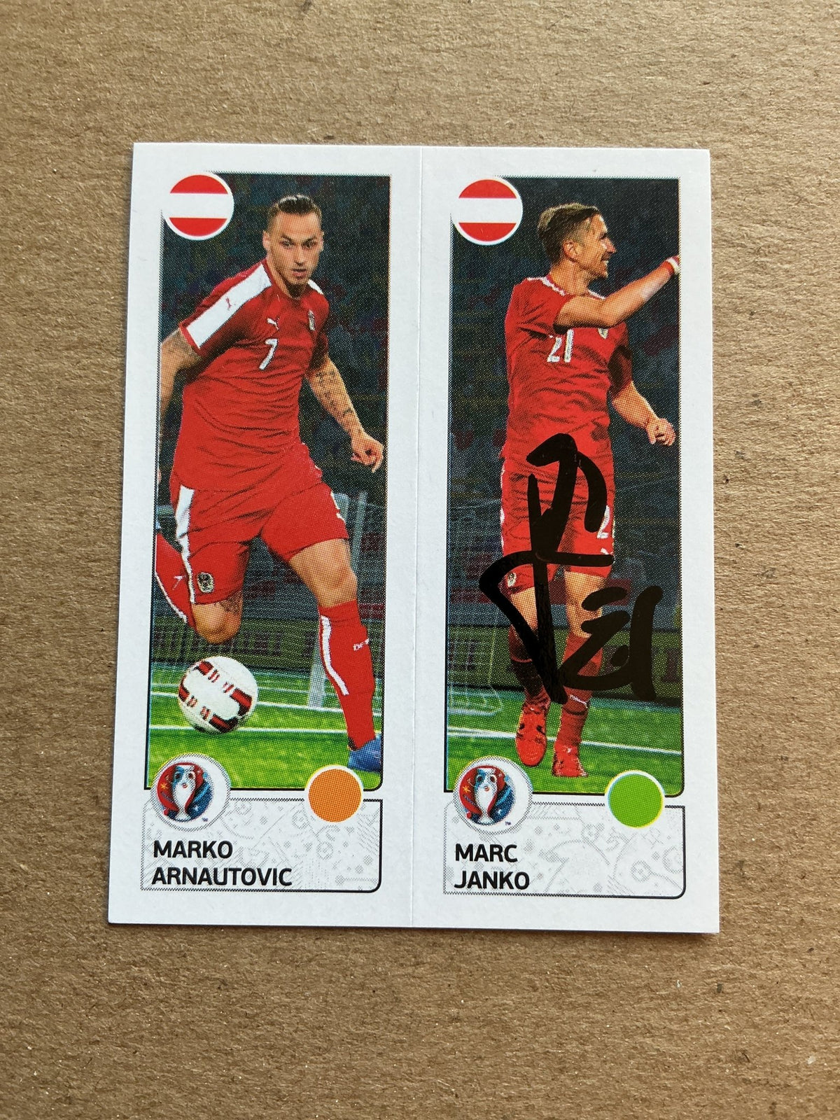 Marc Janko, Austria 🇦🇹 UEFA Euro 2016 Panini hand signed - Autographs-World