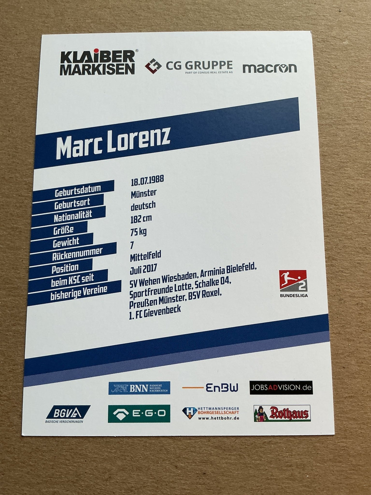 Marc Lorenz, Germany 🇩🇪 Karlsruher SC 2019/20 hand signed - Autographs-World