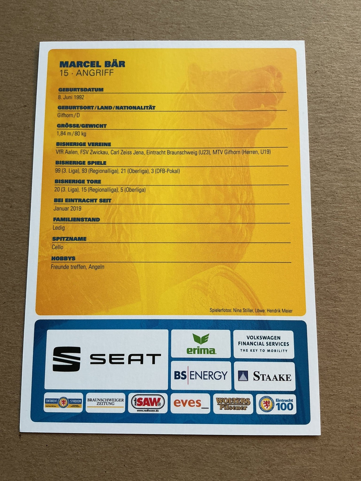 Marcel Bär, Germany 🇩🇪 Eintracht Braunschweig 2019/20 hand signed - Autographs-World