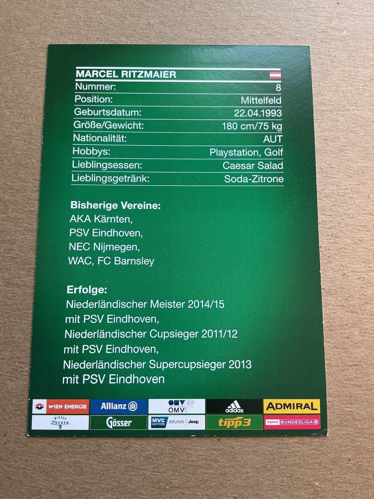 Marcel Ritzmaier, Austria 🇦🇹 Rapid Wien 2019/20 hand signed - Autographs-World