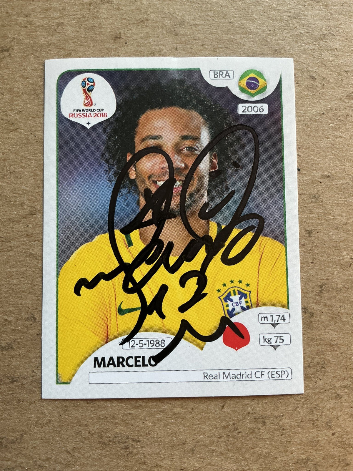 Marcelo, Brazil 🇧🇷 FIFA World Cup 2018 Panini hand signed - Autographs-World