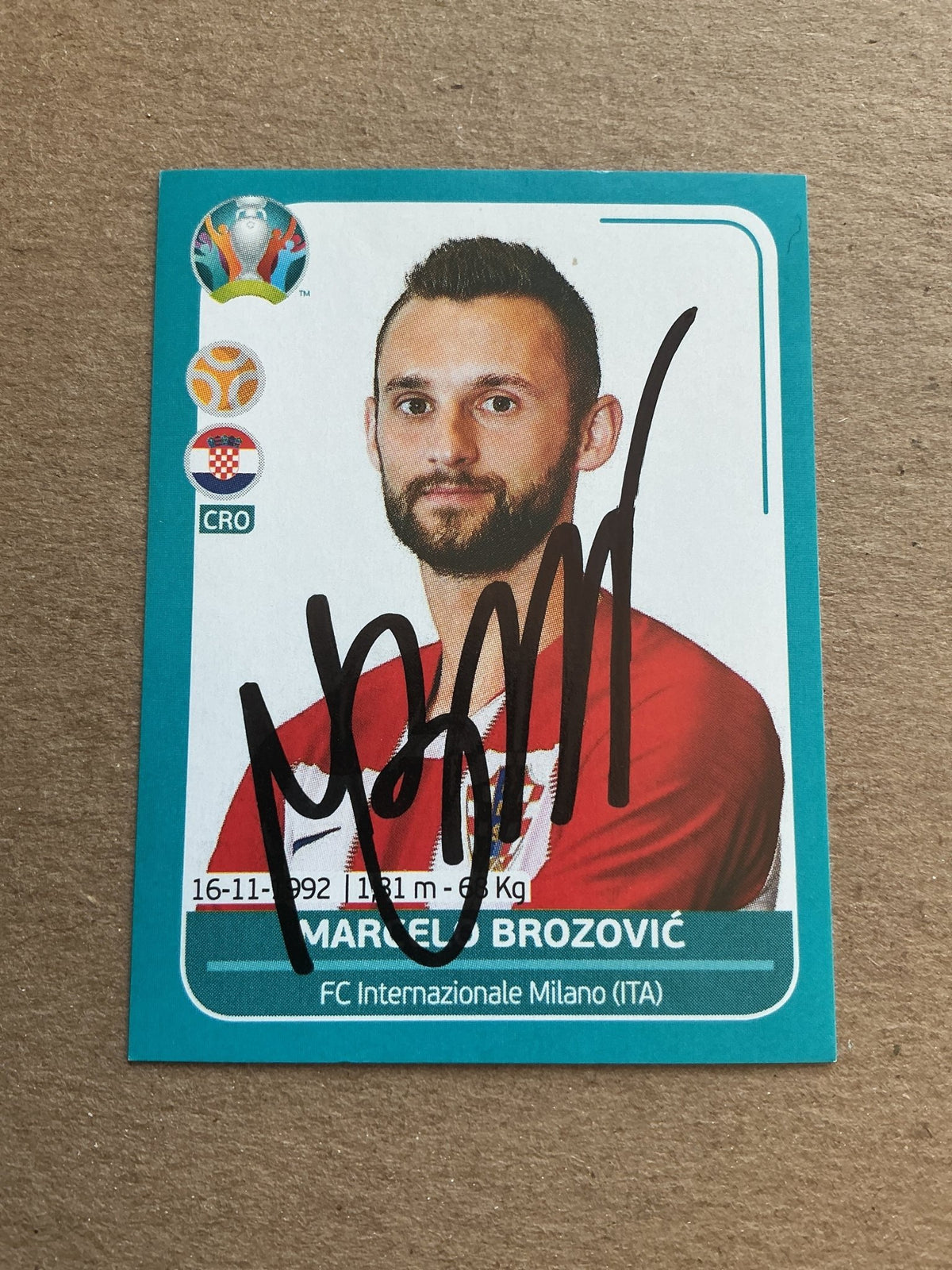 Marcelo Brozović, Croatia 🇭🇷 UEFA Euro 2020 Panini hand signed - Autographs-World