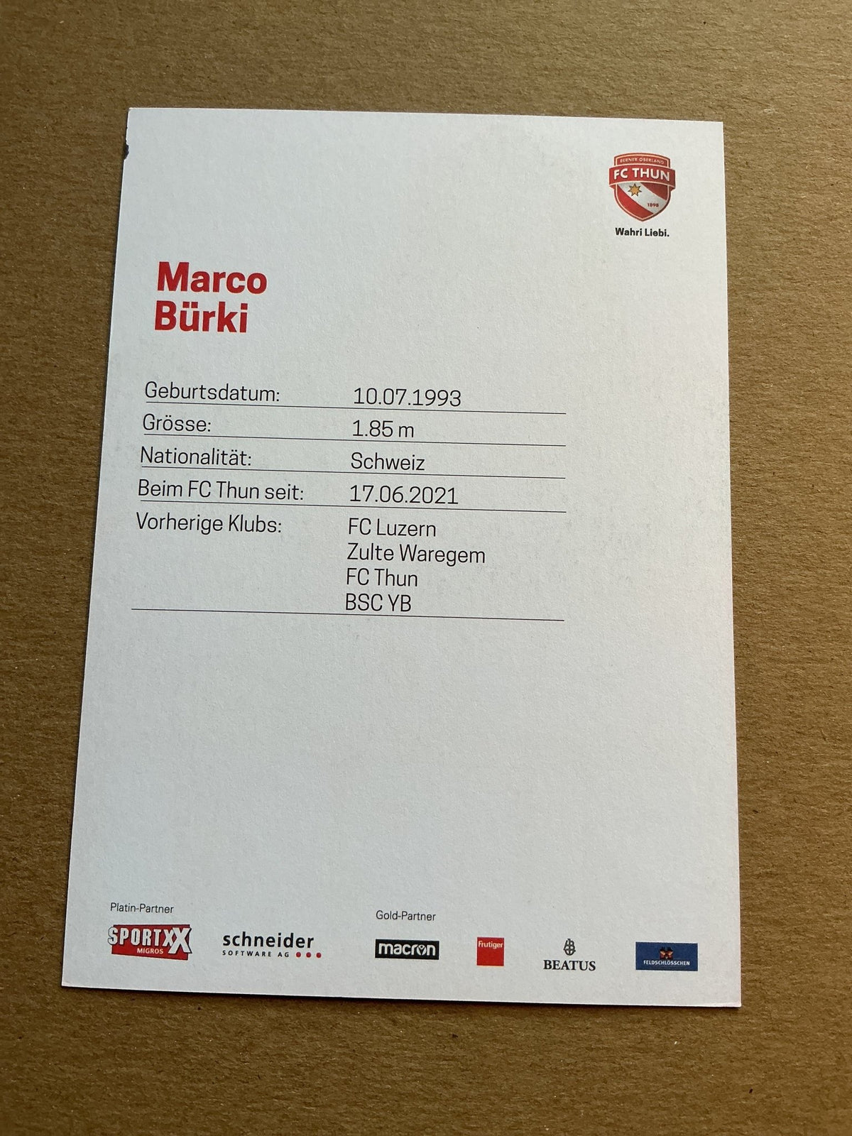 Marco Bürki, Switzerland 🇨🇭 FC Thun 2022/23 hand signed - Autographs-World