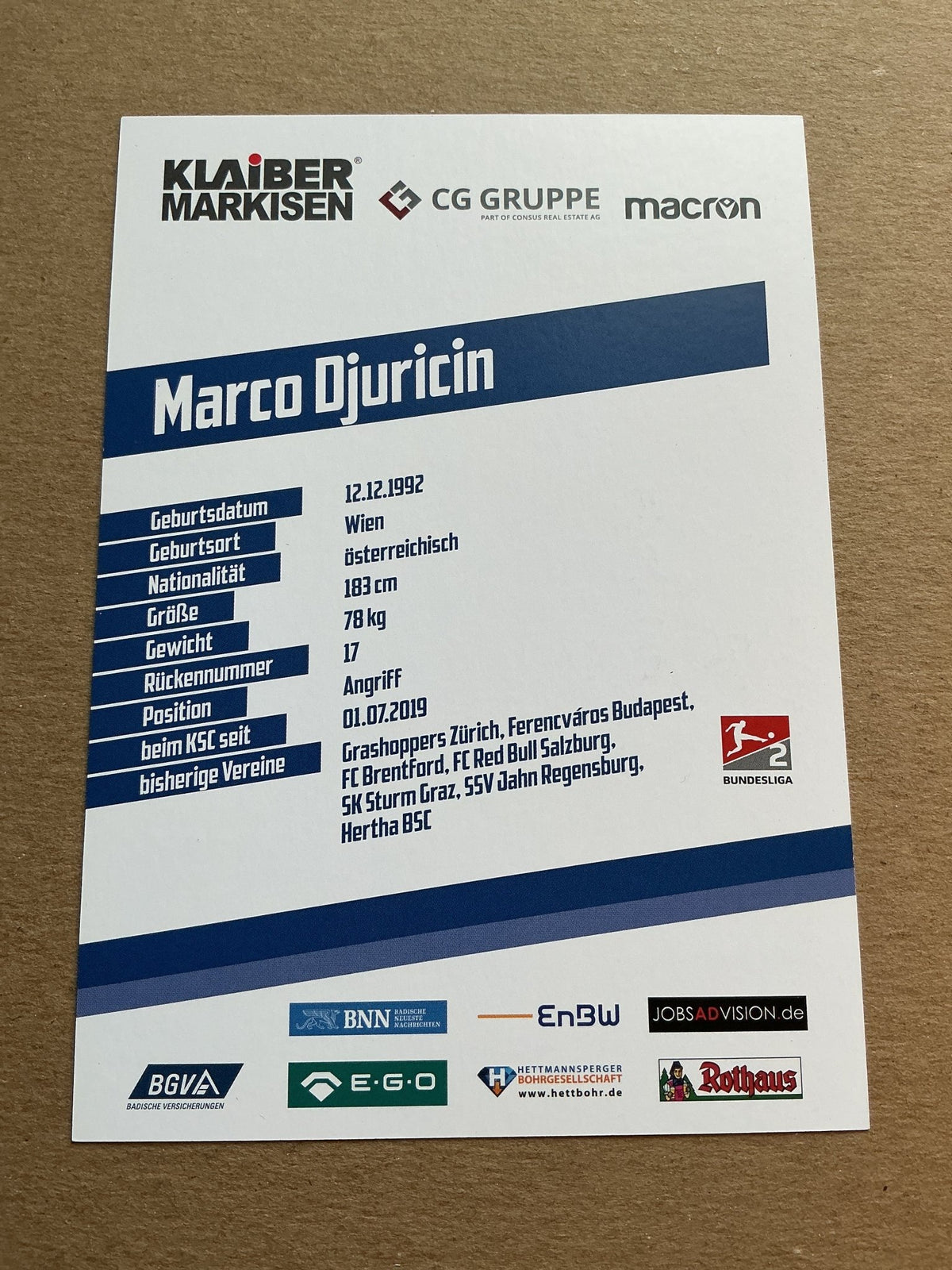 Marco Djuricin, Austria 🇦🇹 Karlsruher SC 2019/20 hand signed - Autographs-World