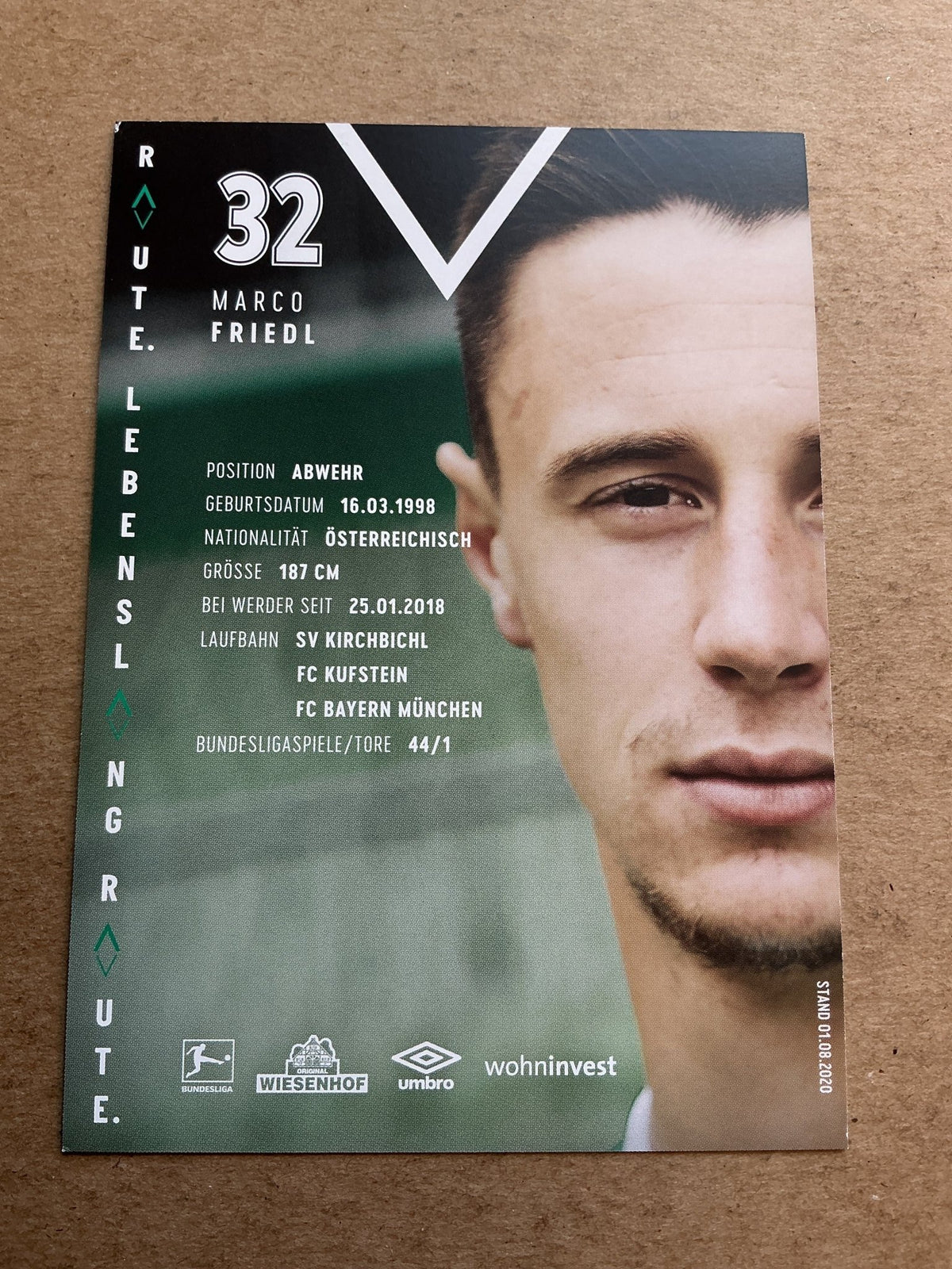 Marco Friedl, Austria 🇦🇹 SV Werder Bremen 2020/21 hand signed - Autographs-World