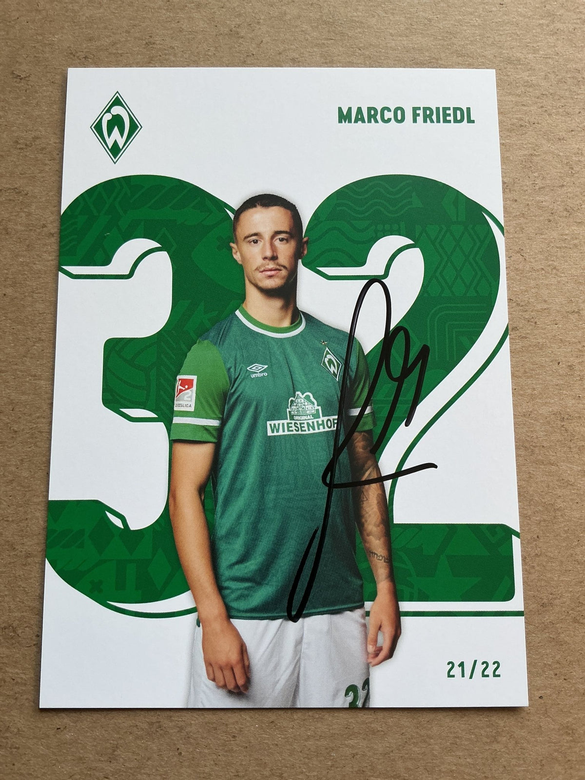 Marco Friedl, Austria 🇦🇹 SV Werder Bremen 2021/22 hand signed - Autographs-World