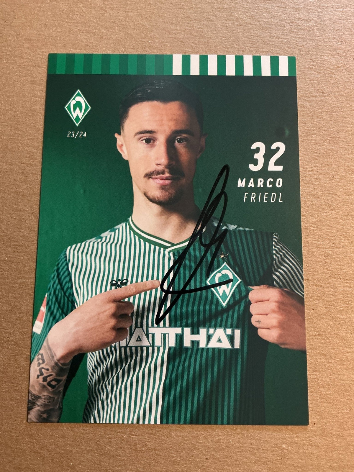 Marco Friedl, Austria 🇦🇹 SV Werder Bremen 2023/24 hand signed - Autographs-World